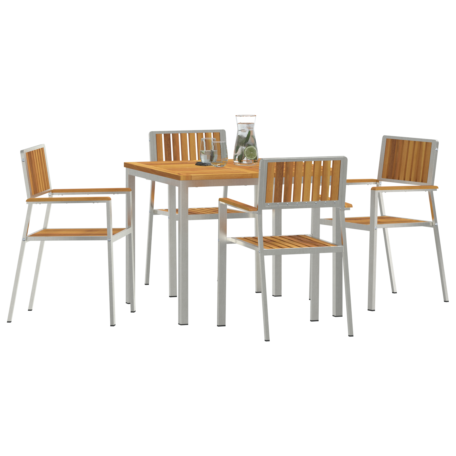 Set de Masă pentru Grădină  5 Piese din Lemn Solid de Acacia, Masă de Exterior  90x90x74.5 cm din Lemn Solid de Acacia, Scaune de Grădină Stackable 4 pcs din Lemn Solid de Acacia și Metal GartenMobel Dekor