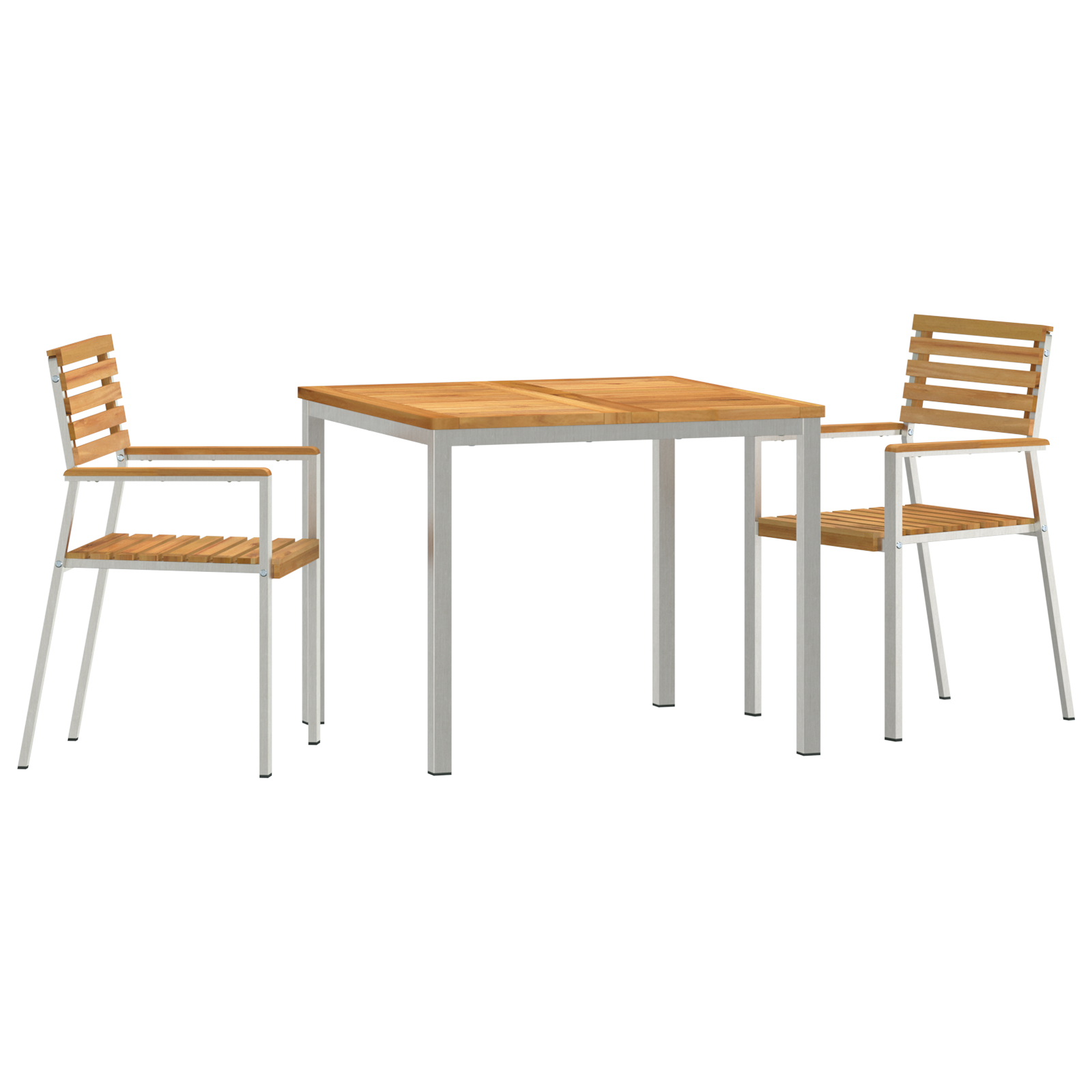 Set de masă pentru grădină  3 Piese din Lemn Solid de Tec, Masă de exterior  90x90x74.5 cm din Lemn Solid de Tec, Scaune de grădină stackabile  2 bucăți din Lemn Solid de Tec și Oțel GartenMobel Dekor