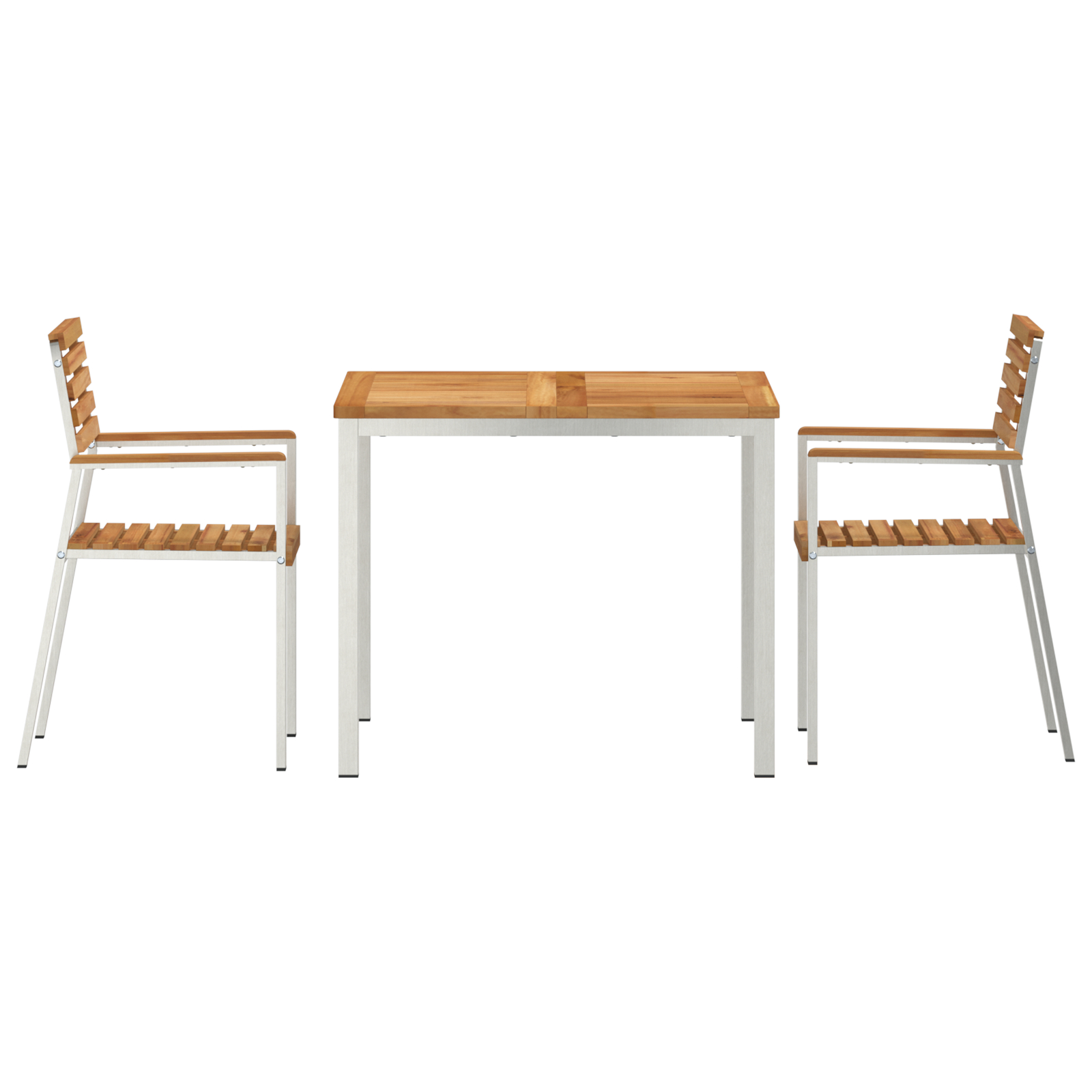 Set de masă pentru grădină  3 Piese din Lemn Solid de Tec, Masă de exterior  90x90x74.5 cm din Lemn Solid de Tec, Scaune de grădină stackabile  2 bucăți din Lemn Solid de Tec și Oțel GartenMobel Dekor
