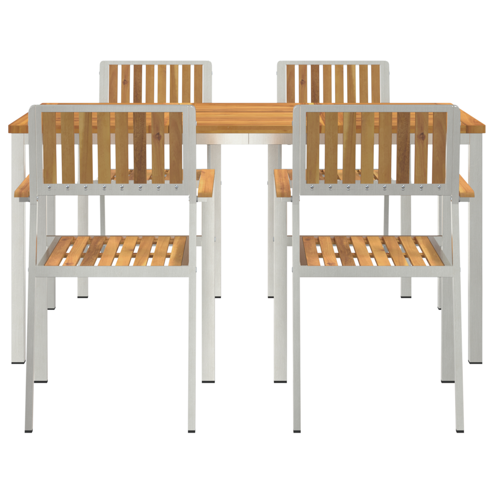 Set mese grădină  5 piese din lemn masiv de acacia, Masă dining afară  150x90x75 cm din lemn masiv de acacia, Scaune grădină stivuibile 4 buc din lemn masiv de acacia și metal GartenMobel Dekor