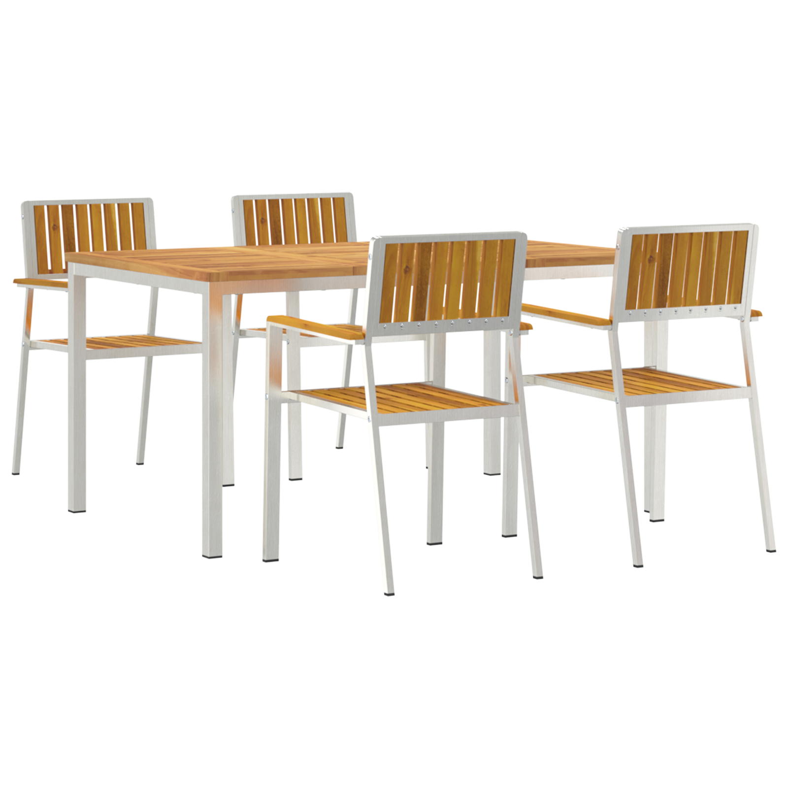 Set mese grădină  5 piese din lemn masiv de acacia, Masă dining afară  150x90x75 cm din lemn masiv de acacia, Scaune grădină stivuibile 4 buc din lemn masiv de acacia și metal GartenMobel Dekor