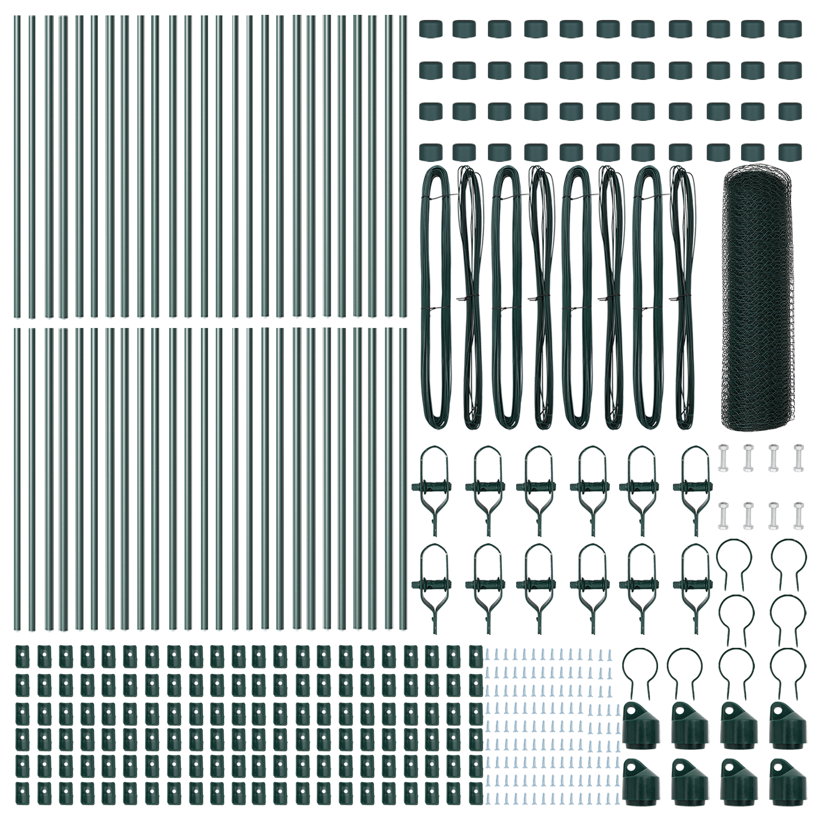Hexagon Fence Verde 0,6x100 m Oțel,  Stâlpi de gard 13 buc Verde Ø32 mm 100 cm Oțel galvanizat GartenMobel Dekor