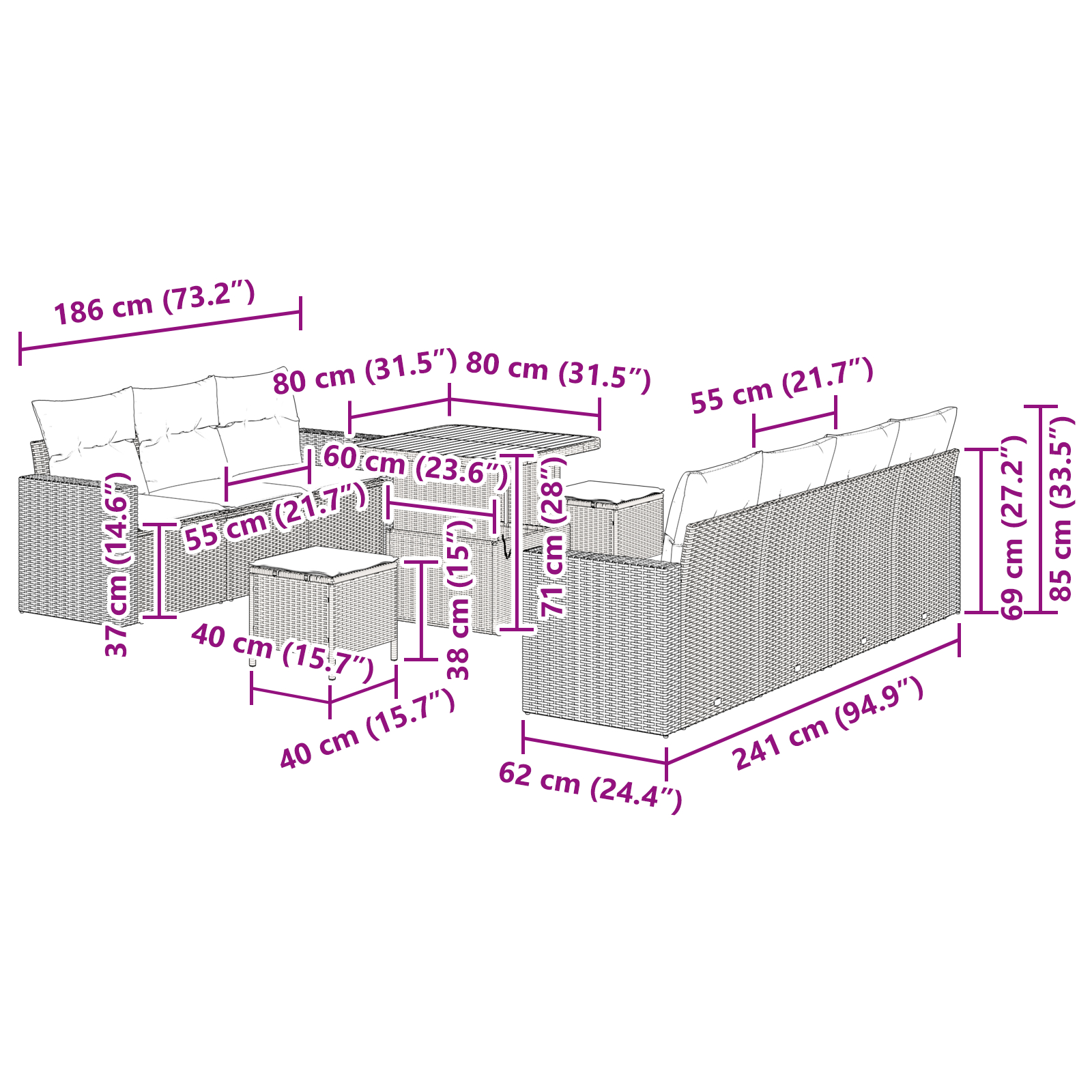 Set canapele grădină 10 piese cu perne Bej Ratan Poli Acacia, Set dining grădină 3 piese cu perne Bej Ratan Poli Acacia GartenMobel Dekor