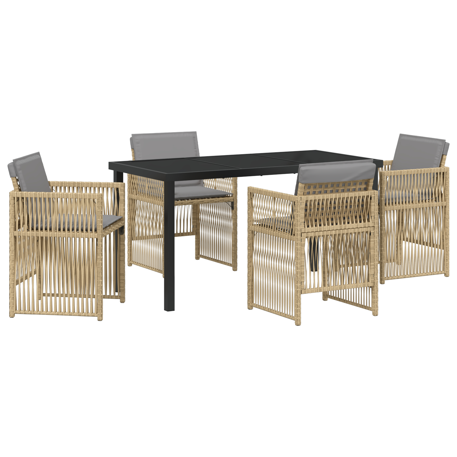 Set de dining pentru grădină cu 5 piese cu perne în rattan bej,  Masă de grădină în negru 140x80x73 cm cu sticlă securizată GartenMobel Dekor