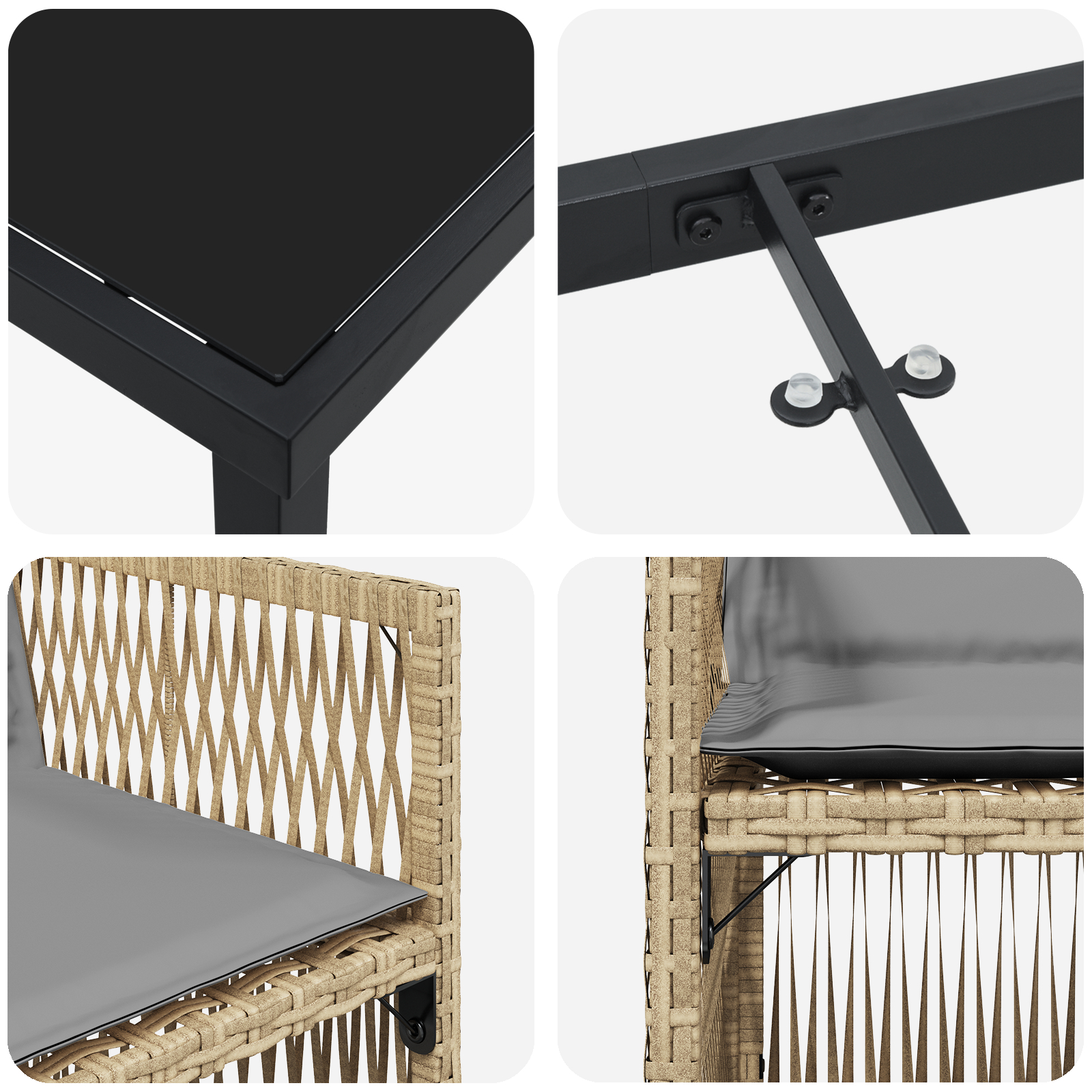 Set de dining pentru grădină cu 5 piese cu perne în rattan bej,  Masă de grădină în negru 140x80x73 cm cu sticlă securizată GartenMobel Dekor