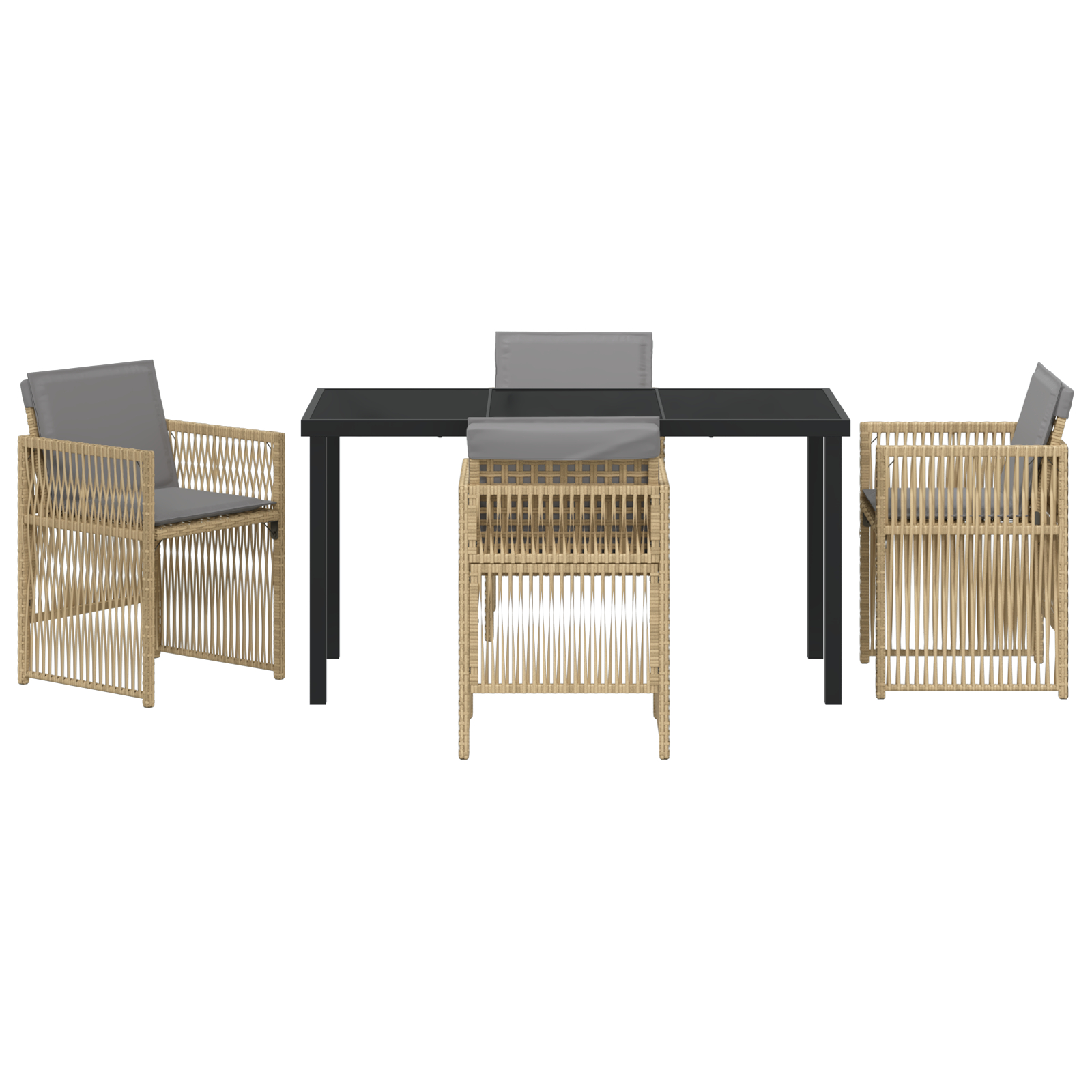 Set de dining pentru grădină cu 5 piese cu perne în rattan bej,  Masă de grădină în negru 140x80x73 cm cu sticlă securizată GartenMobel Dekor