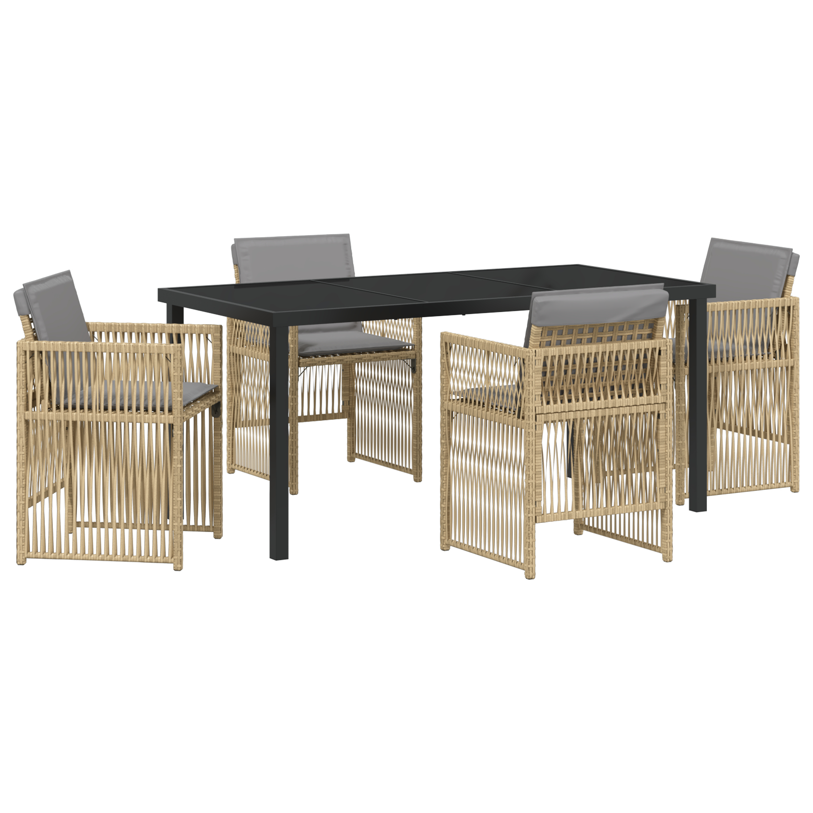 Set dining grădină 5 piese cu perne Ratan Bej, Masă grădină  Neagră 160x80x73 cm Sticla securizată GartenMobel Dekor