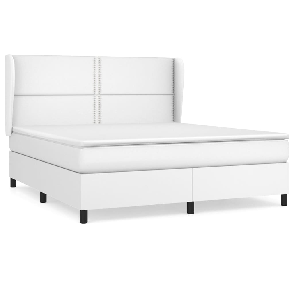 Pat box spring cu saltea, alb, 160x200 cm, piele ecologică GartenMobel Dekor