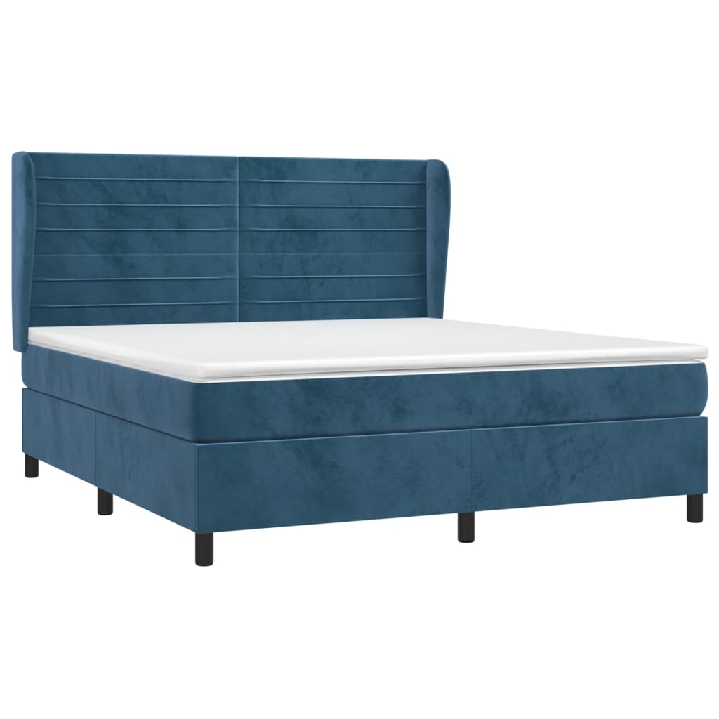 Pat box spring cu saltea, albastru închis, 160x200 cm, catifea GartenMobel Dekor