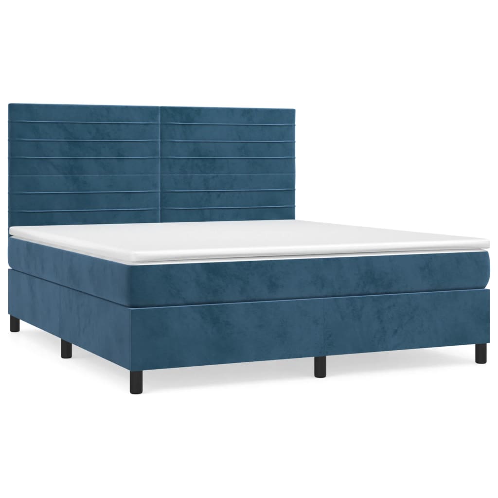 Pat box spring cu saltea, albastru închis, 160x200 cm, catifea GartenMobel Dekor
