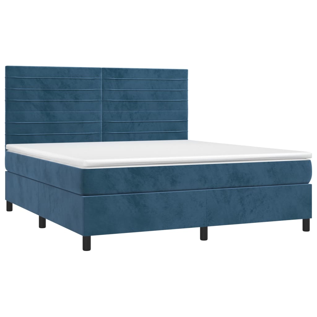 Pat box spring cu saltea, albastru închis, 160x200 cm, catifea GartenMobel Dekor