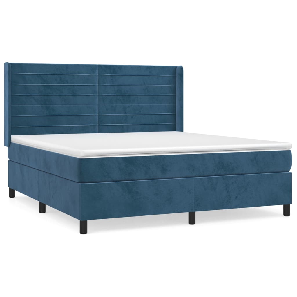 Pat box spring cu saltea, albastru închis, 160x200 cm, catifea GartenMobel Dekor
