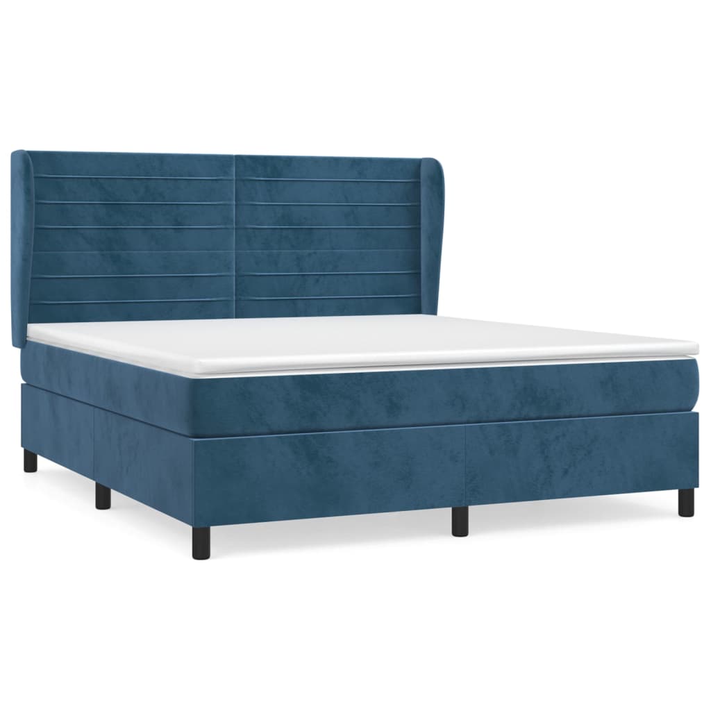 Pat box spring cu saltea, albastru închis, 160x200 cm, catifea GartenMobel Dekor