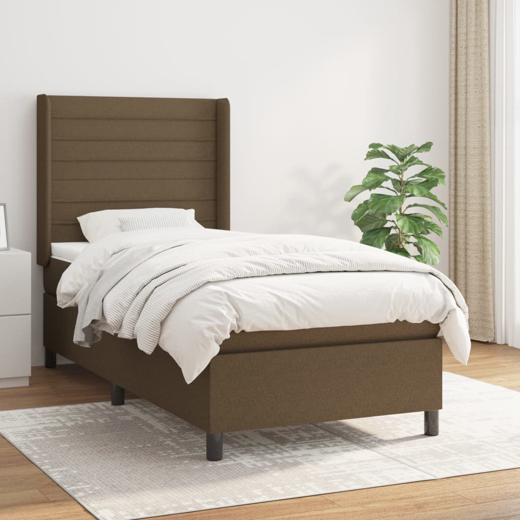 Pat box spring cu saltea, maro închis, 80x200 cm, textil GartenMobel Dekor