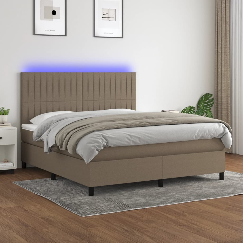 Pat cu arcuri, saltea și LED, gri taupe, 160x200 cm, textil GartenMobel Dekor