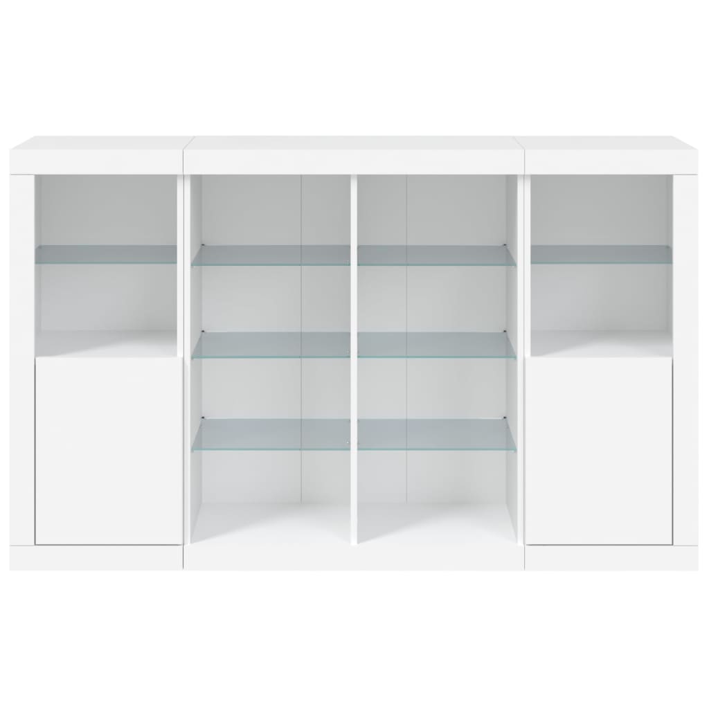 Servantă cu lumini LED, 3 buc., alb, lemn prelucrat GartenMobel Dekor