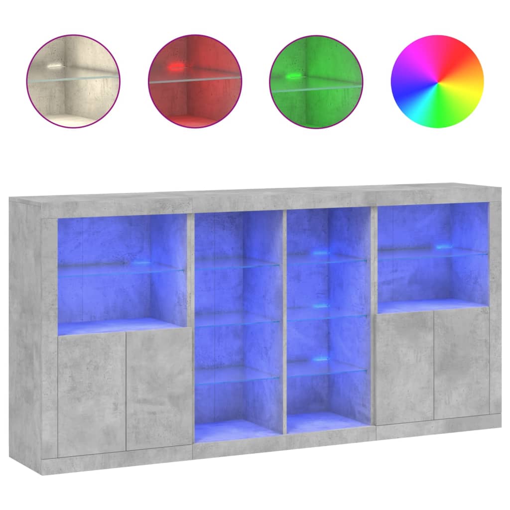 Servantă cu lumini LED, gri beton, 202x37x100 cm GartenMobel Dekor