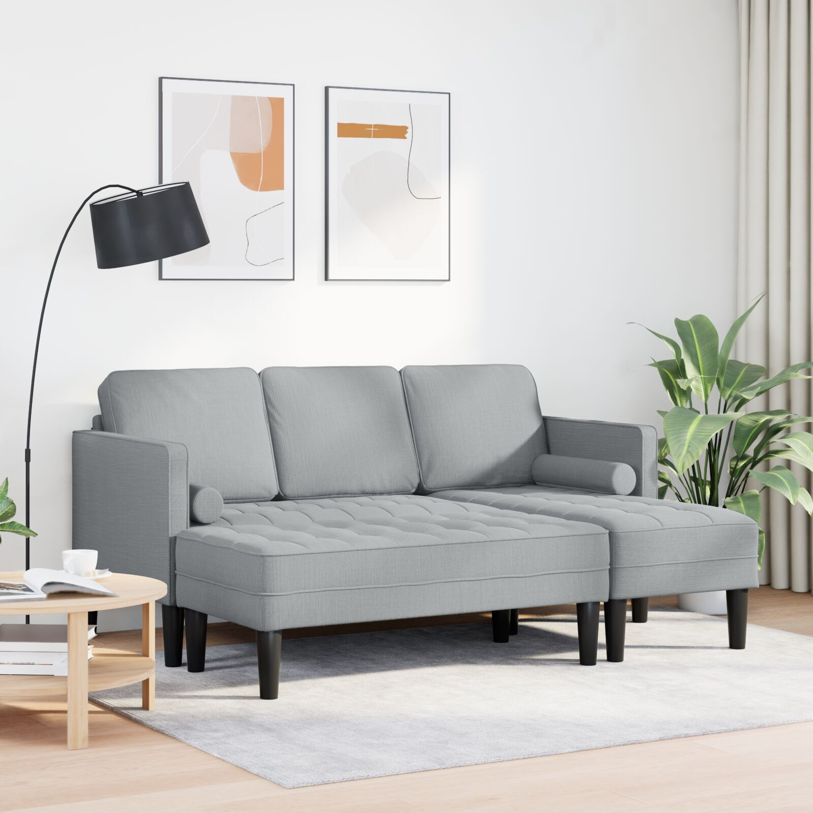 Set de canapea de 2 piese cu perne din material textil gri deschis GartenMobel Dekor