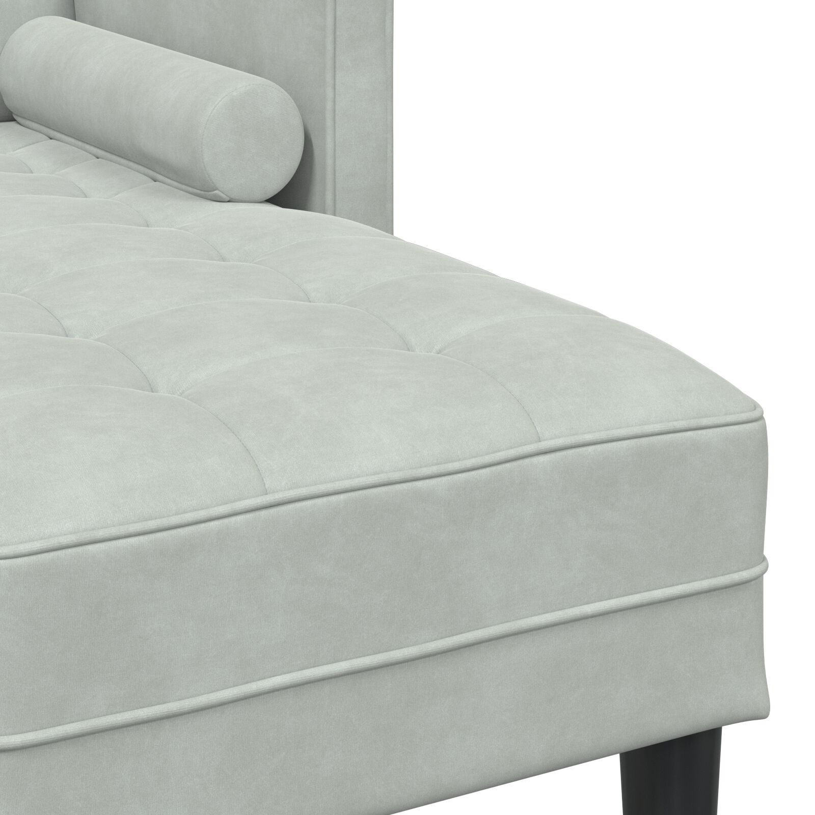 Canapea de Grădină  cu Bancă și Perne în Formă de L Gri Deschis Catifea, Canapea cu 3 Locuri  cu Chaise în Formă de L Gri Deschis 160 cm Catifea, Bancă  Gri Deschis 113 cm Catifea GartenMobel Dekor