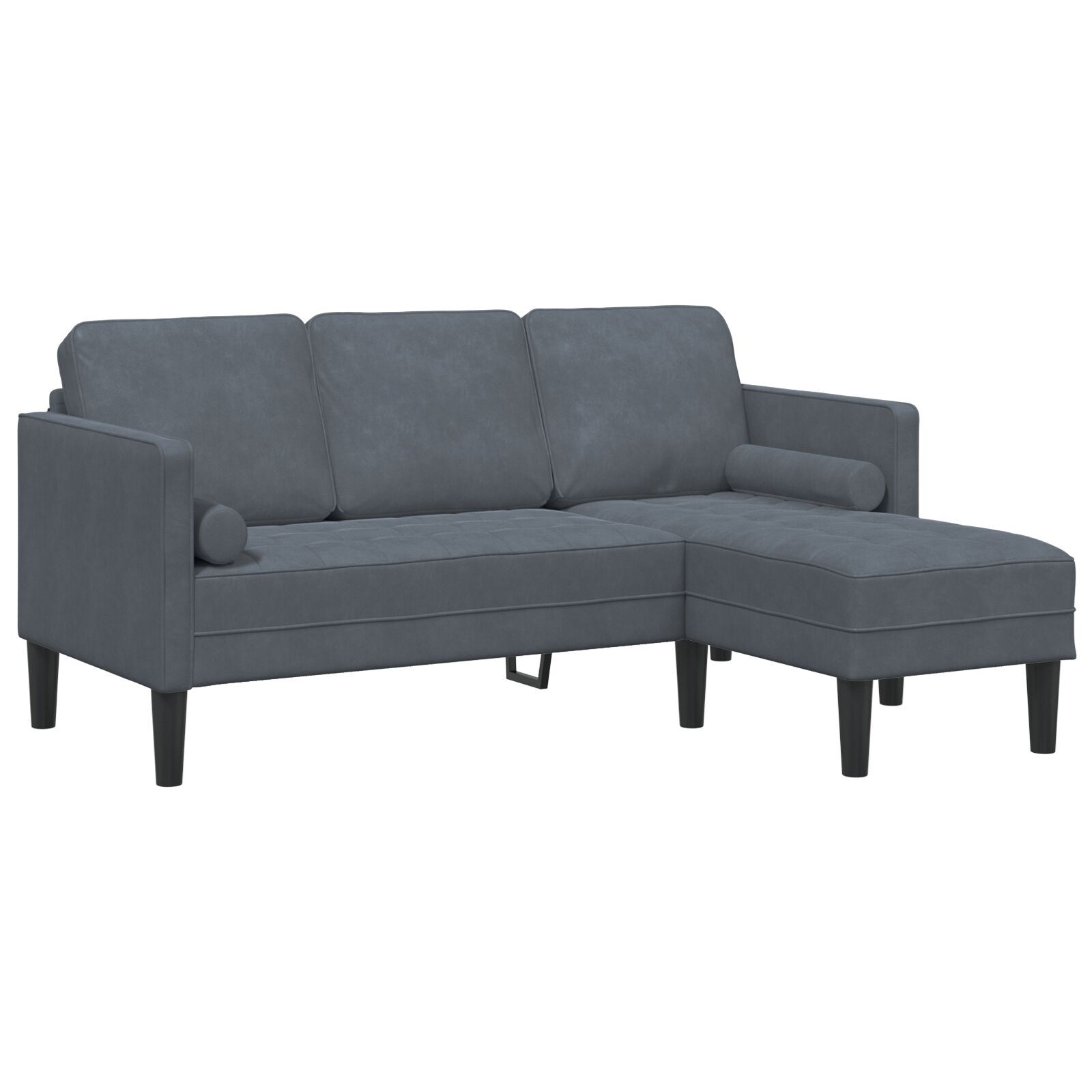 Canapea de grădină  cu bancă și perne în formă de L, catifea gri închis, Canapea cu 3 locuri  cu chaise în formă de L, 160 cm, catifea gri închis, Bancă , 113 cm, catifea gri închis GartenMobel Dekor