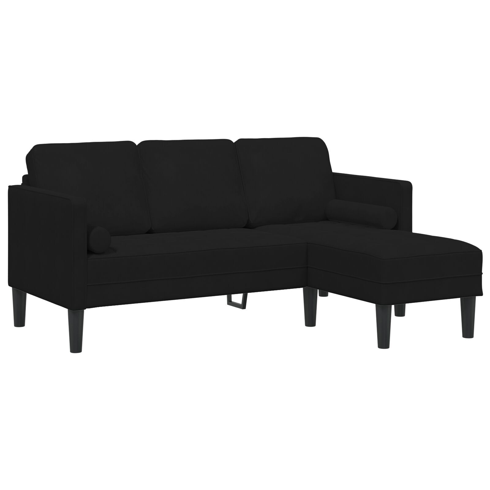 Canapea de grădină  cu bancă și perne în formă de L din catifea neagră, Canapea 3 locuri  cu chaise în formă de L neagră 160 cm catifea, Bancă  neagră 113x57x39 cm catifea GartenMobel Dekor