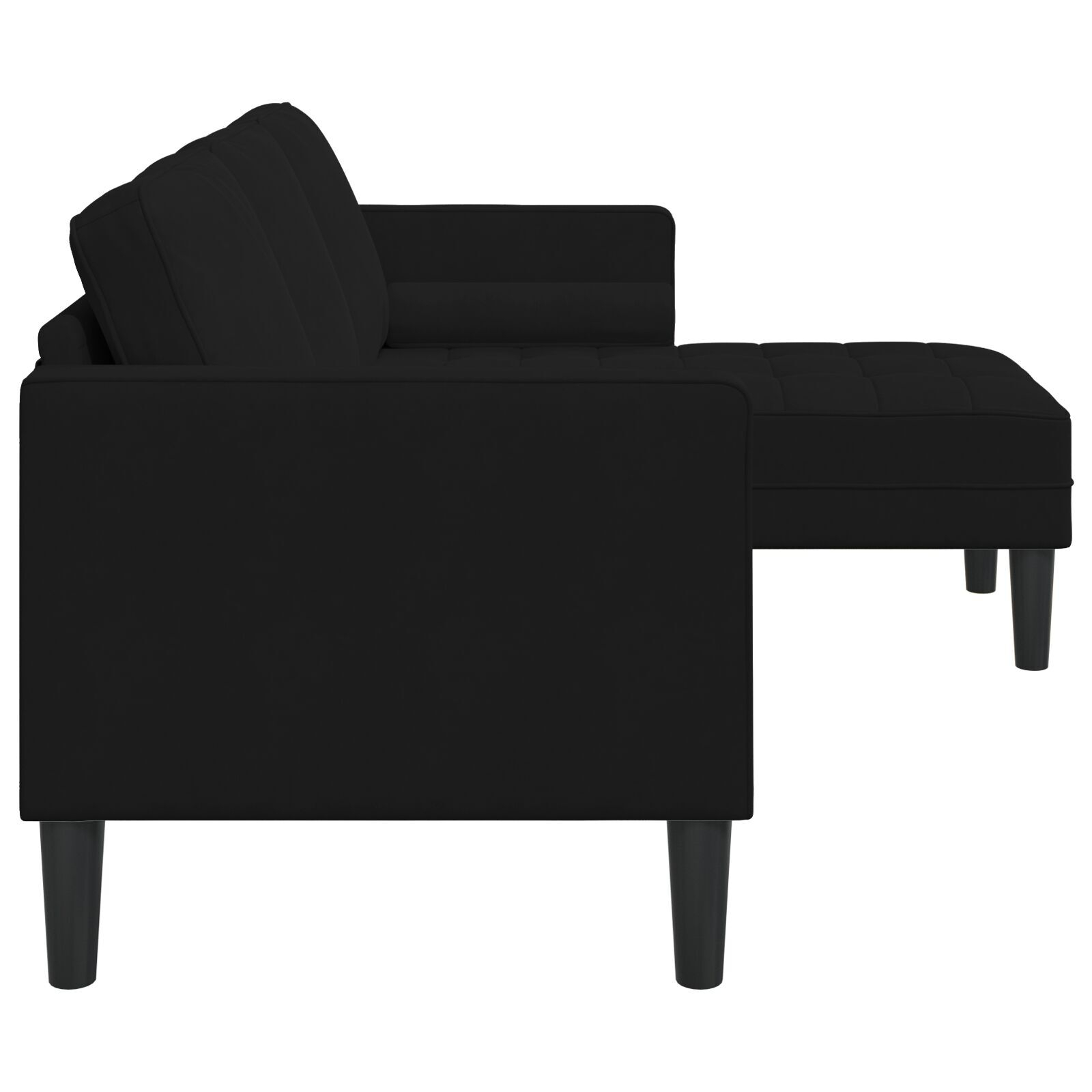 Canapea de grădină  cu bancă și perne în formă de L din catifea neagră, Canapea 3 locuri  cu chaise în formă de L neagră 160 cm catifea, Bancă  neagră 113x57x39 cm catifea GartenMobel Dekor