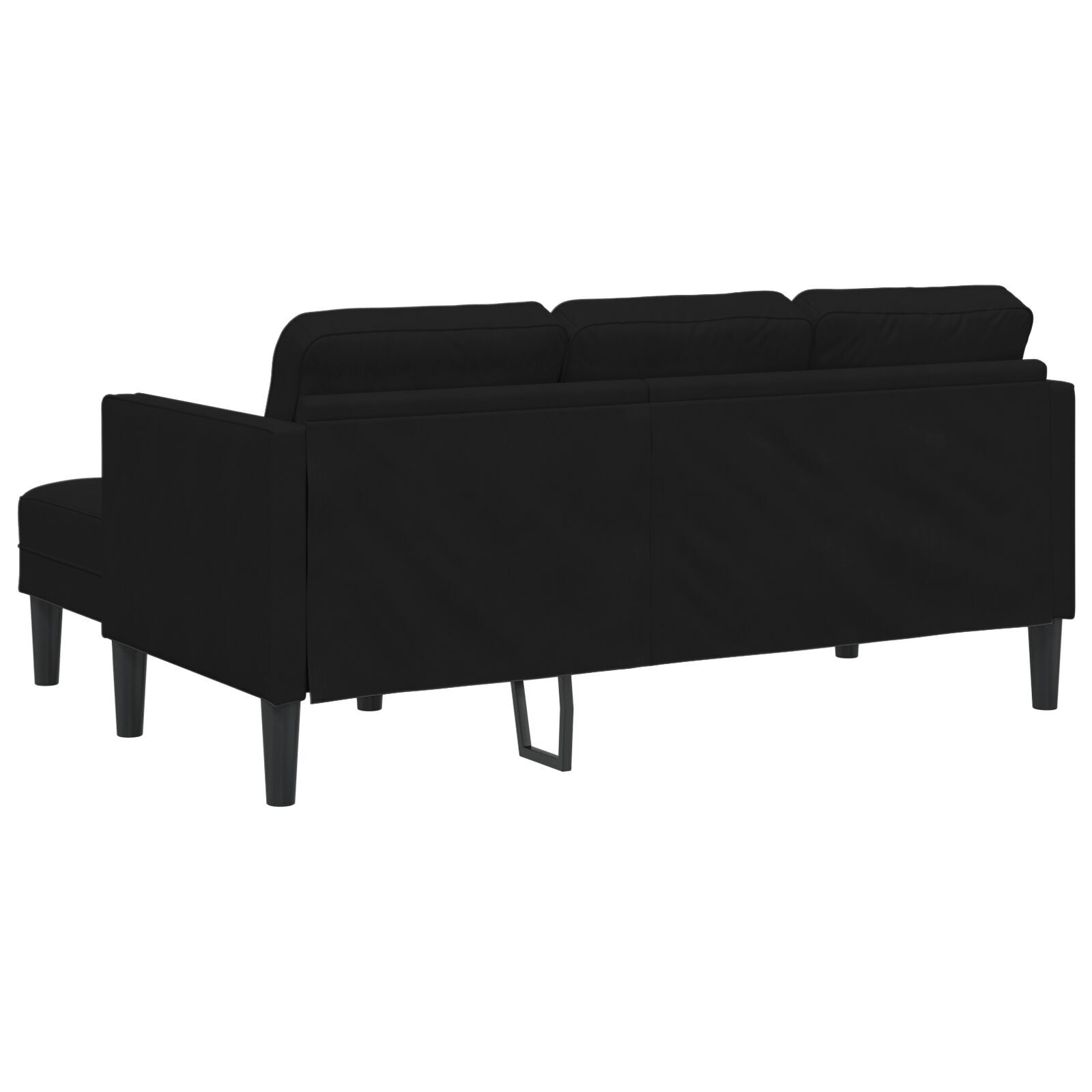 Canapea de grădină  cu bancă și perne în formă de L din catifea neagră, Canapea 3 locuri  cu chaise în formă de L neagră 160 cm catifea, Bancă  neagră 113x57x39 cm catifea GartenMobel Dekor