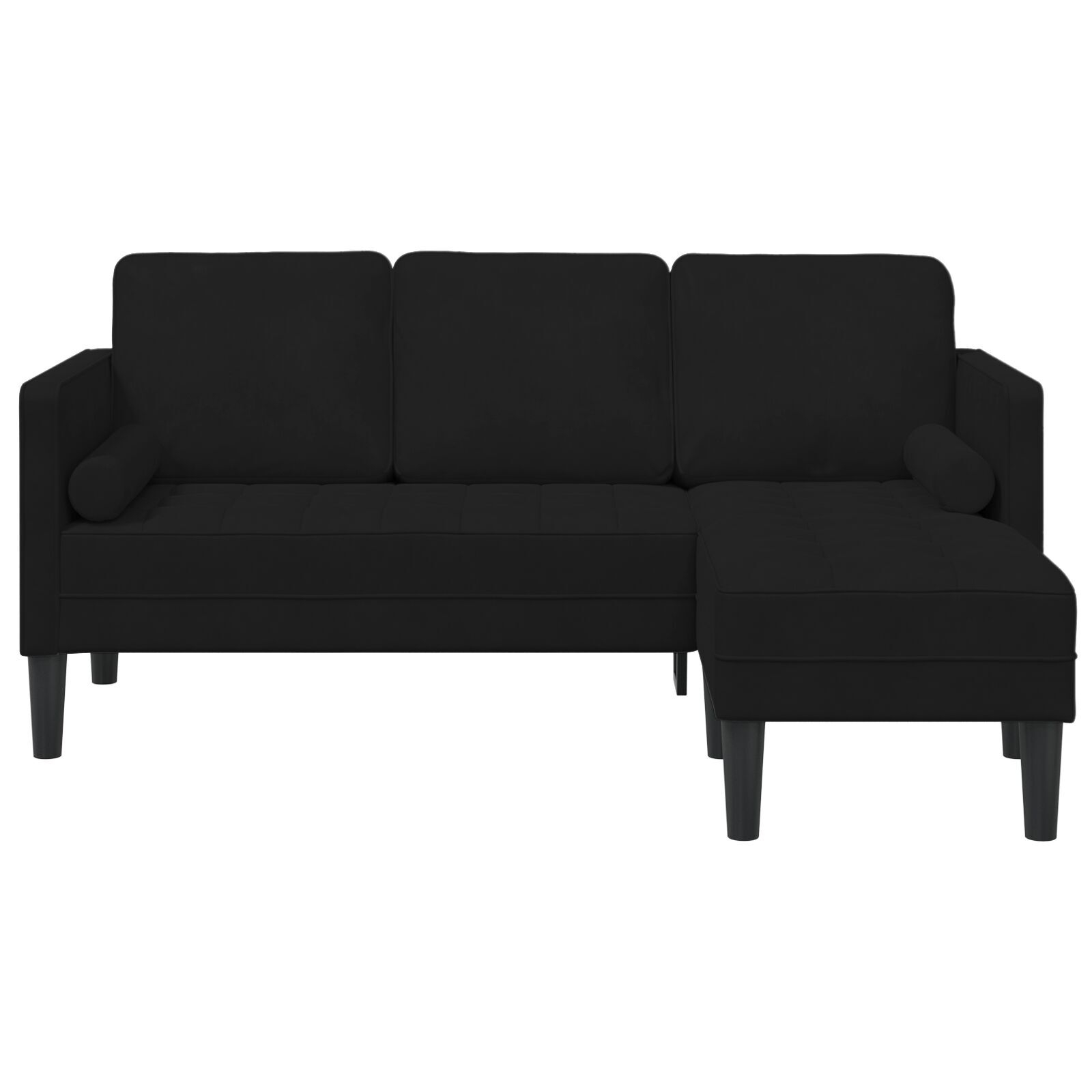 Canapea de grădină  cu bancă și perne în formă de L din catifea neagră, Canapea 3 locuri  cu chaise în formă de L neagră 160 cm catifea, Bancă  neagră 113x57x39 cm catifea GartenMobel Dekor