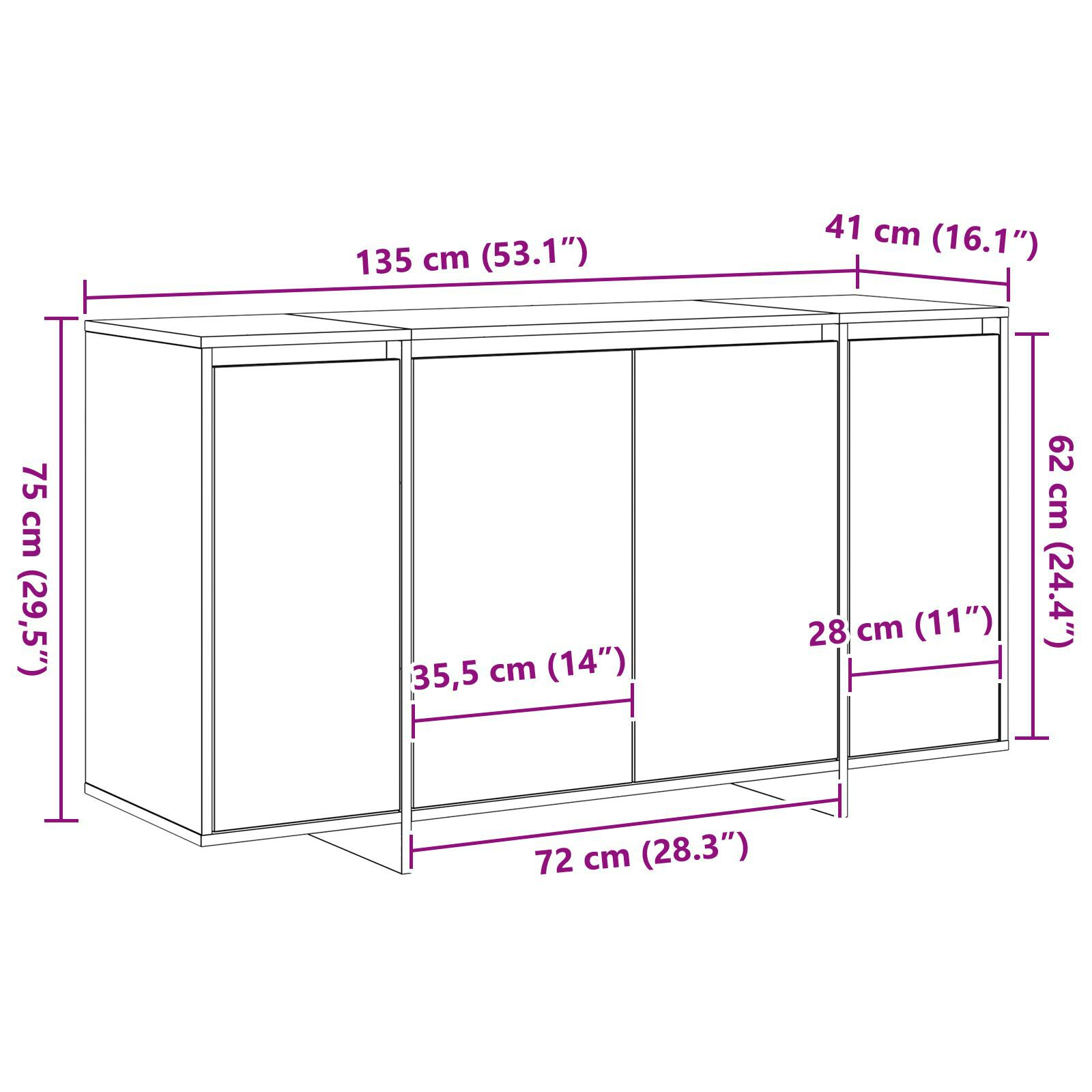 Bufet gri din beton Beton gri Lemn prelucrat 135 x 41 x 75 cm GartenMobel Dekor