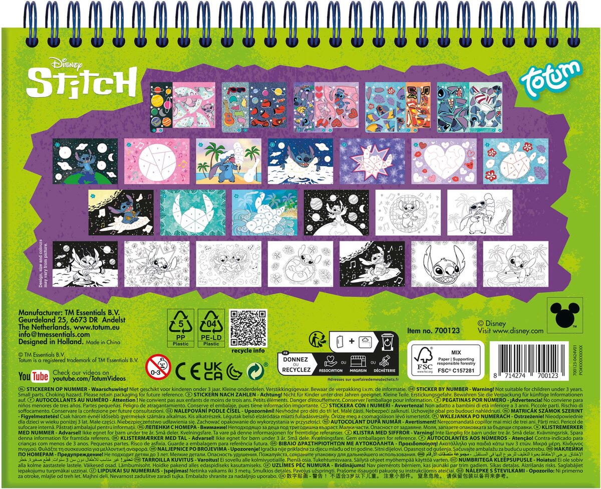 Carte de colorat & abtibilduri cu numere - Stitch PlayLearn Toys