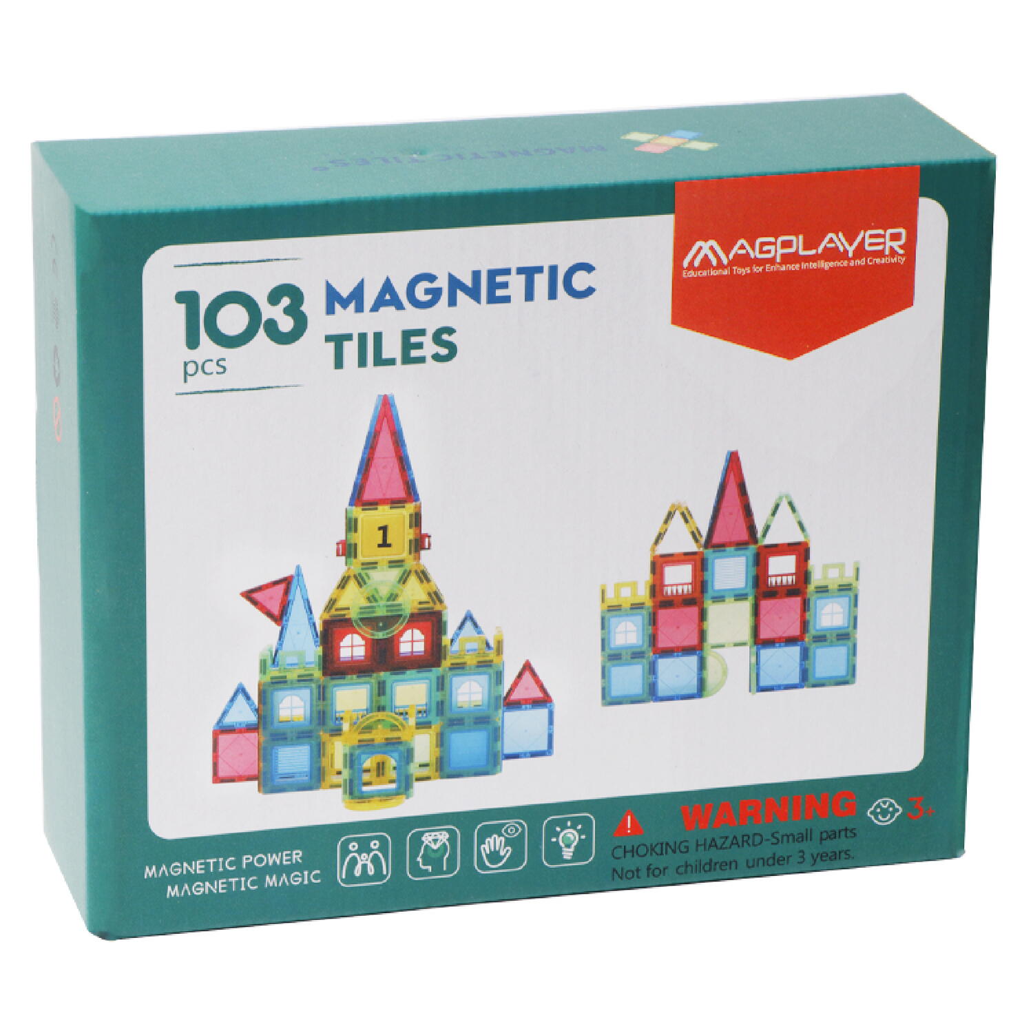 Set de constructie magnetic 3D - 103 piese PlayLearn Toys