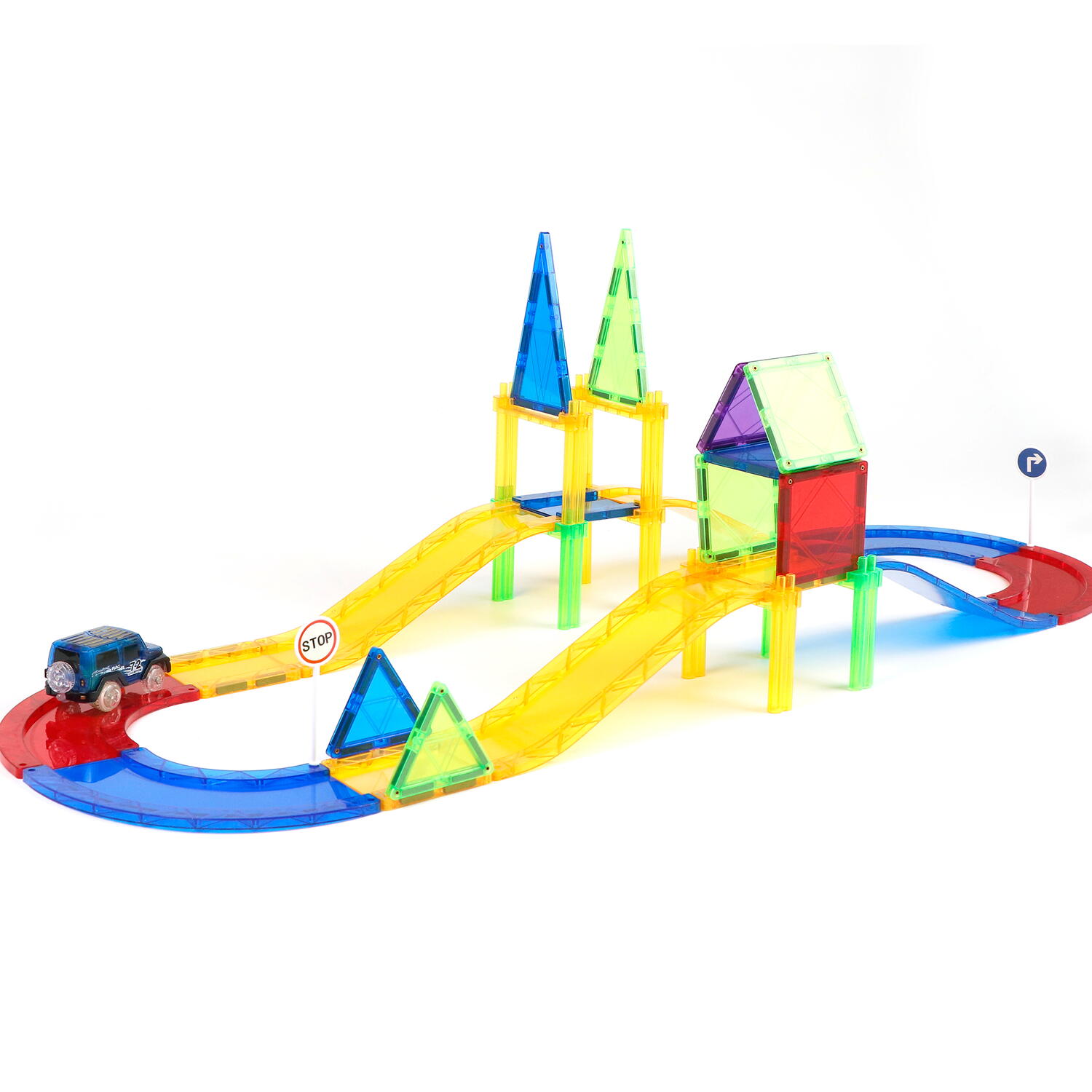Set de constructie magnetic 3D - Circuit masinute (45 piese) PlayLearn Toys