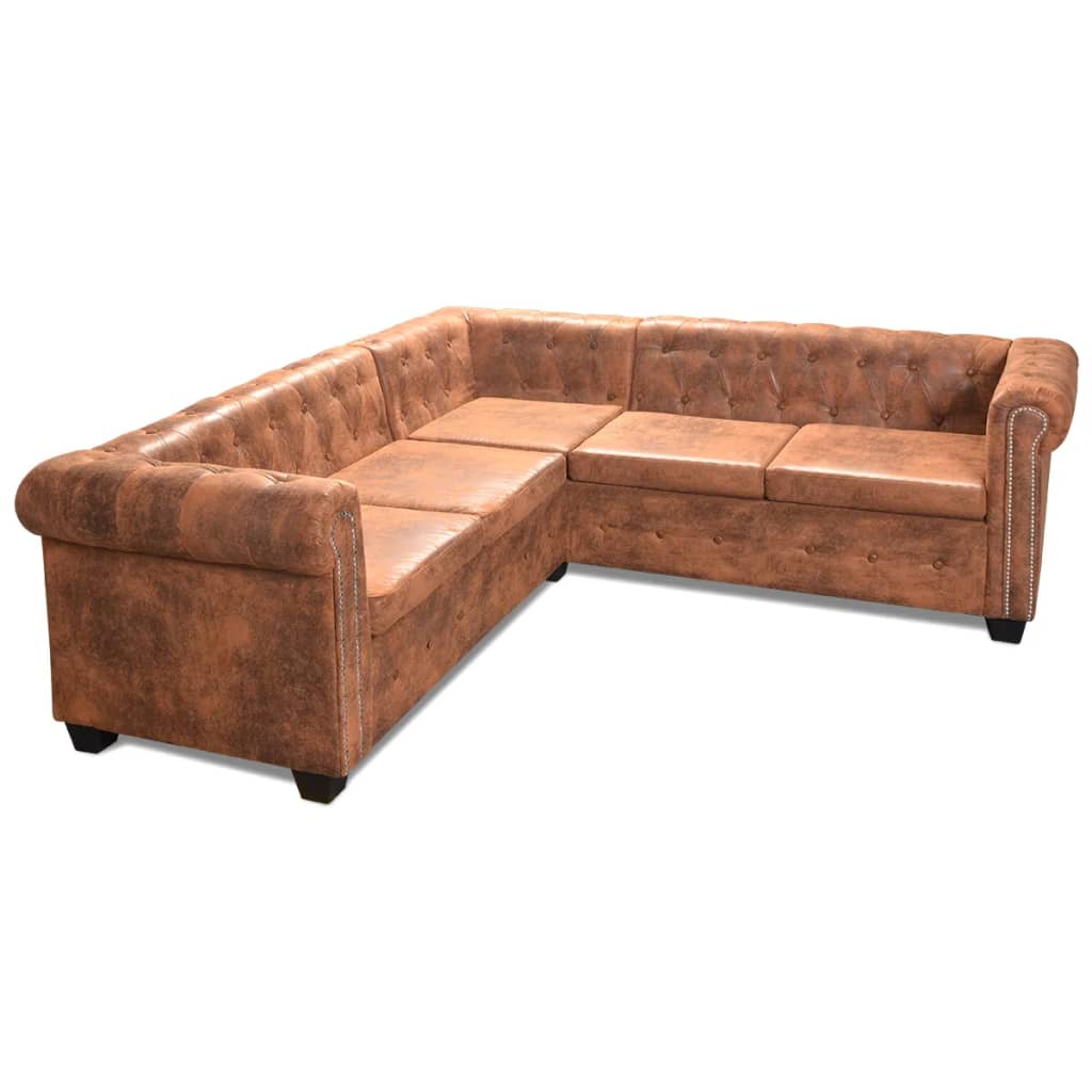 Canapea colțar Chesterfield, 5 locuri, maro, piele ecologică  GartenMobel Dekor