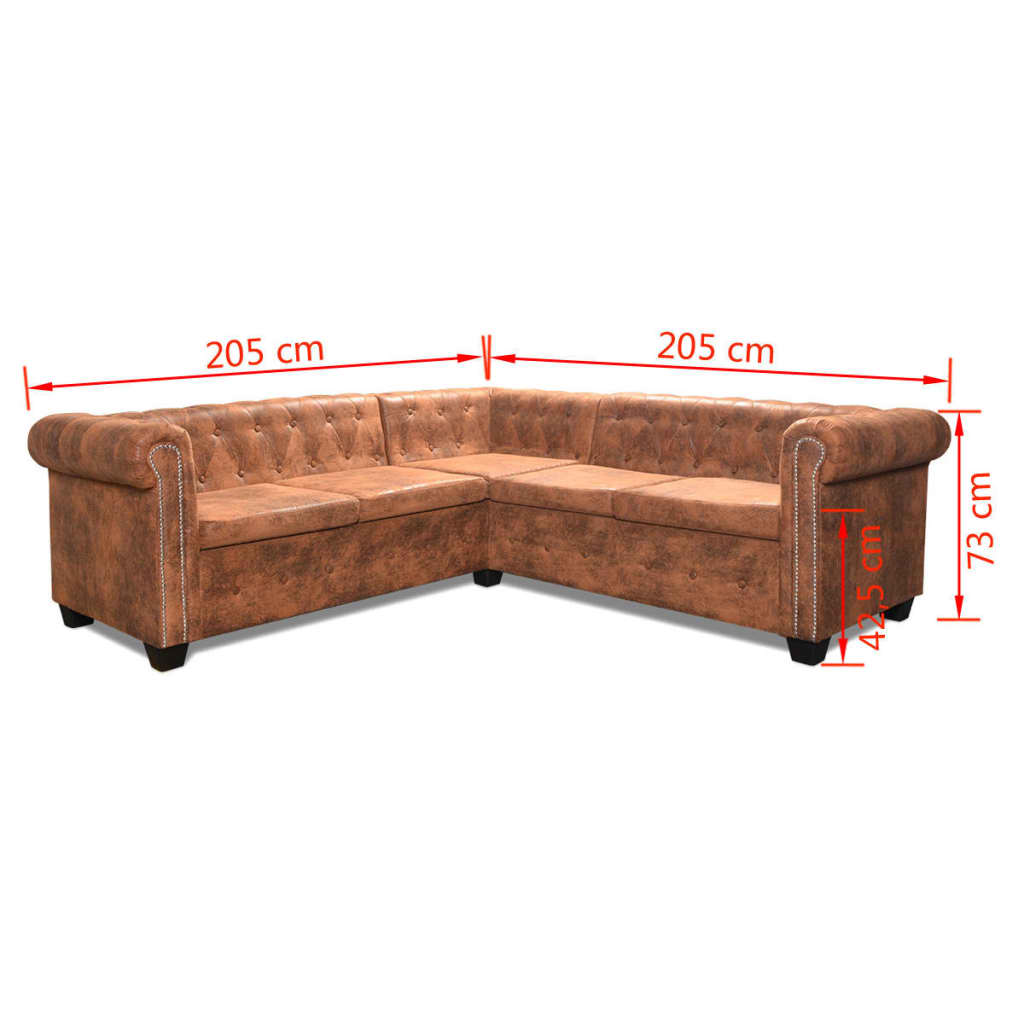 Canapea colțar Chesterfield, 5 locuri, maro, piele ecologică  GartenMobel Dekor