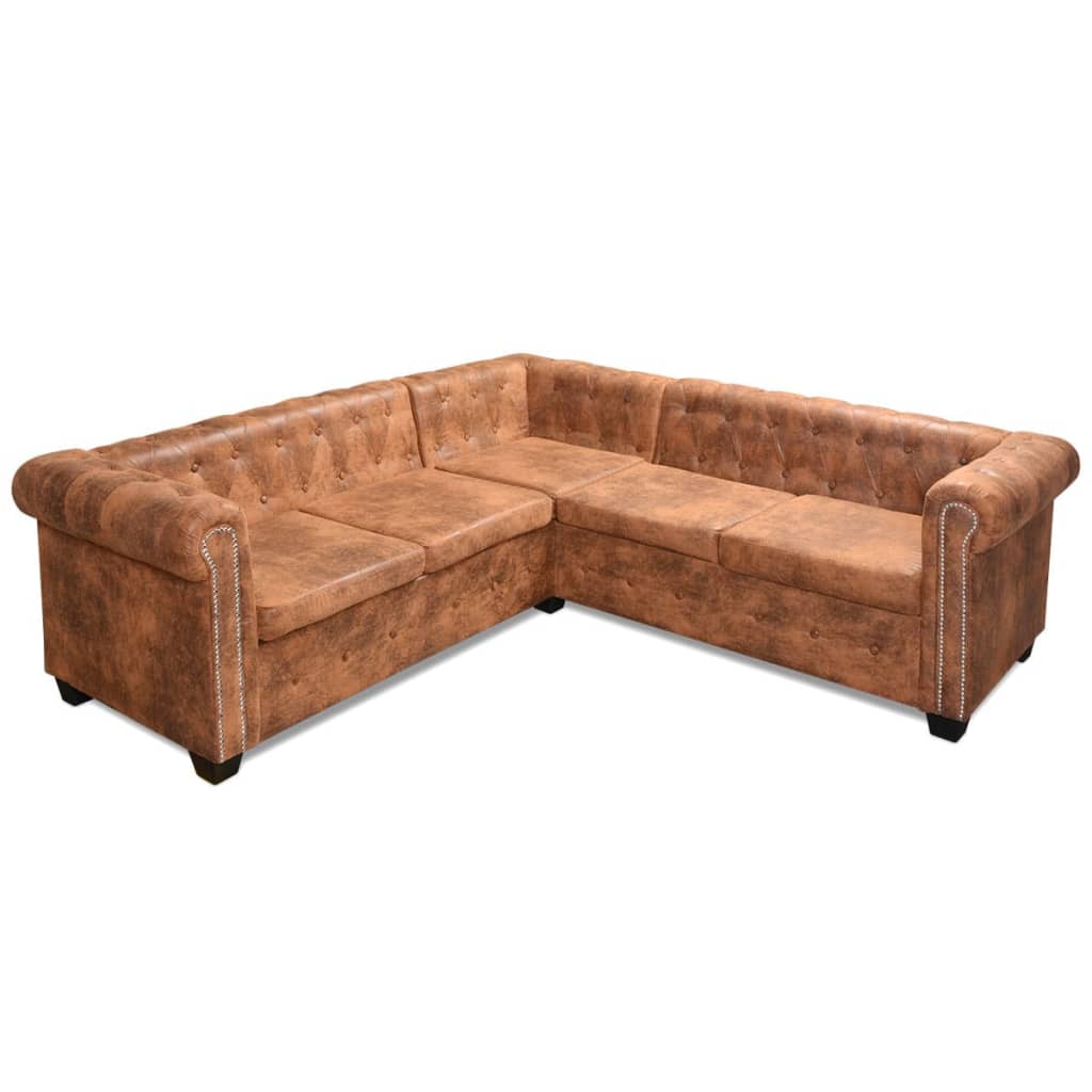 Canapea colțar Chesterfield, 5 locuri, maro, piele ecologică  GartenMobel Dekor