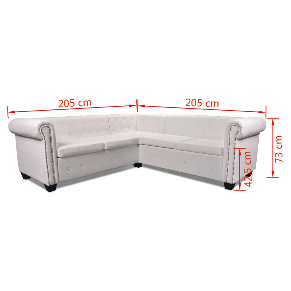 Canapea colțar Chesterfield cu 5 locuri, piele ecologică, alb  GartenMobel Dekor