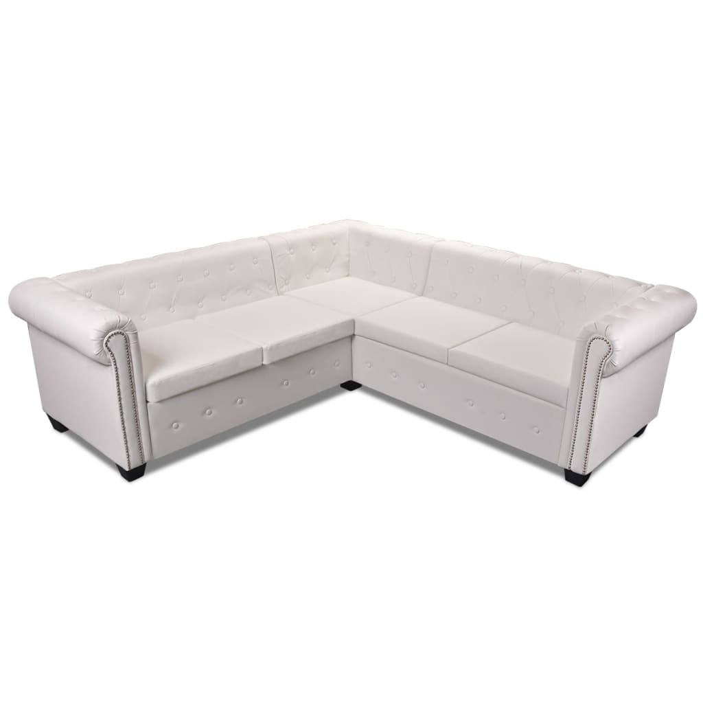 Canapea colțar Chesterfield cu 5 locuri, piele ecologică, alb  GartenMobel Dekor