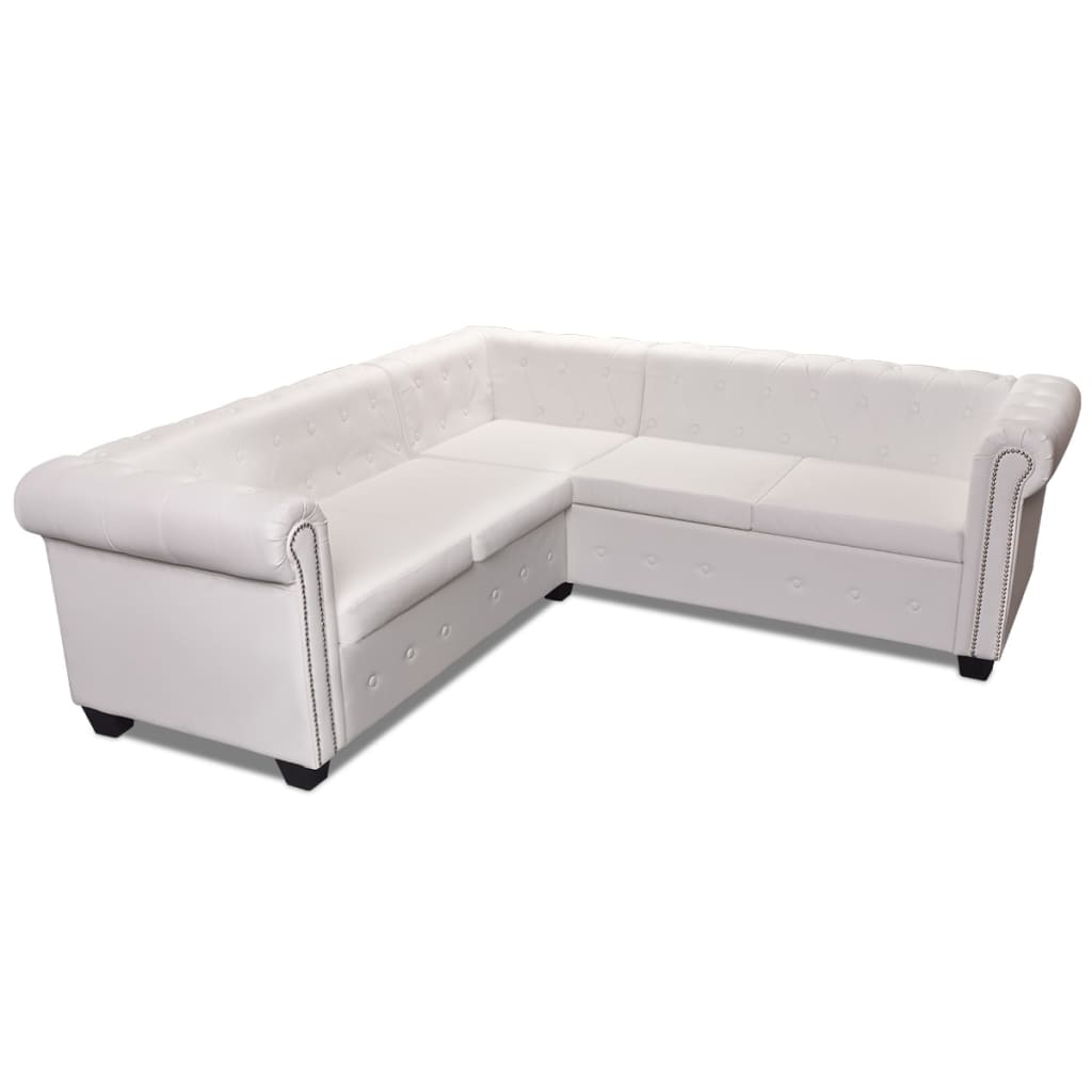 Canapea colțar Chesterfield cu 5 locuri, piele ecologică, alb  GartenMobel Dekor