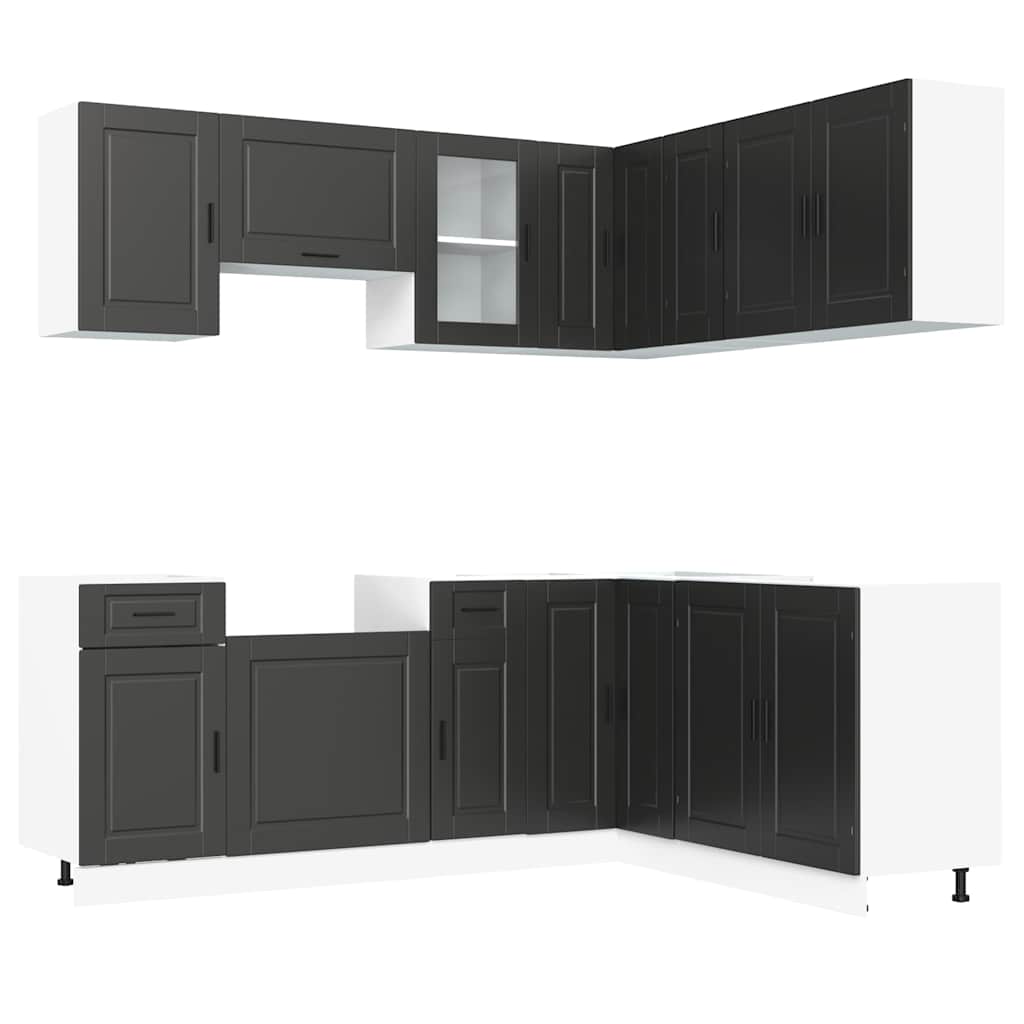 Set dulap de bucătărie 11 piese „Porto” lemn negru prelucrat GartenMobel Dekor