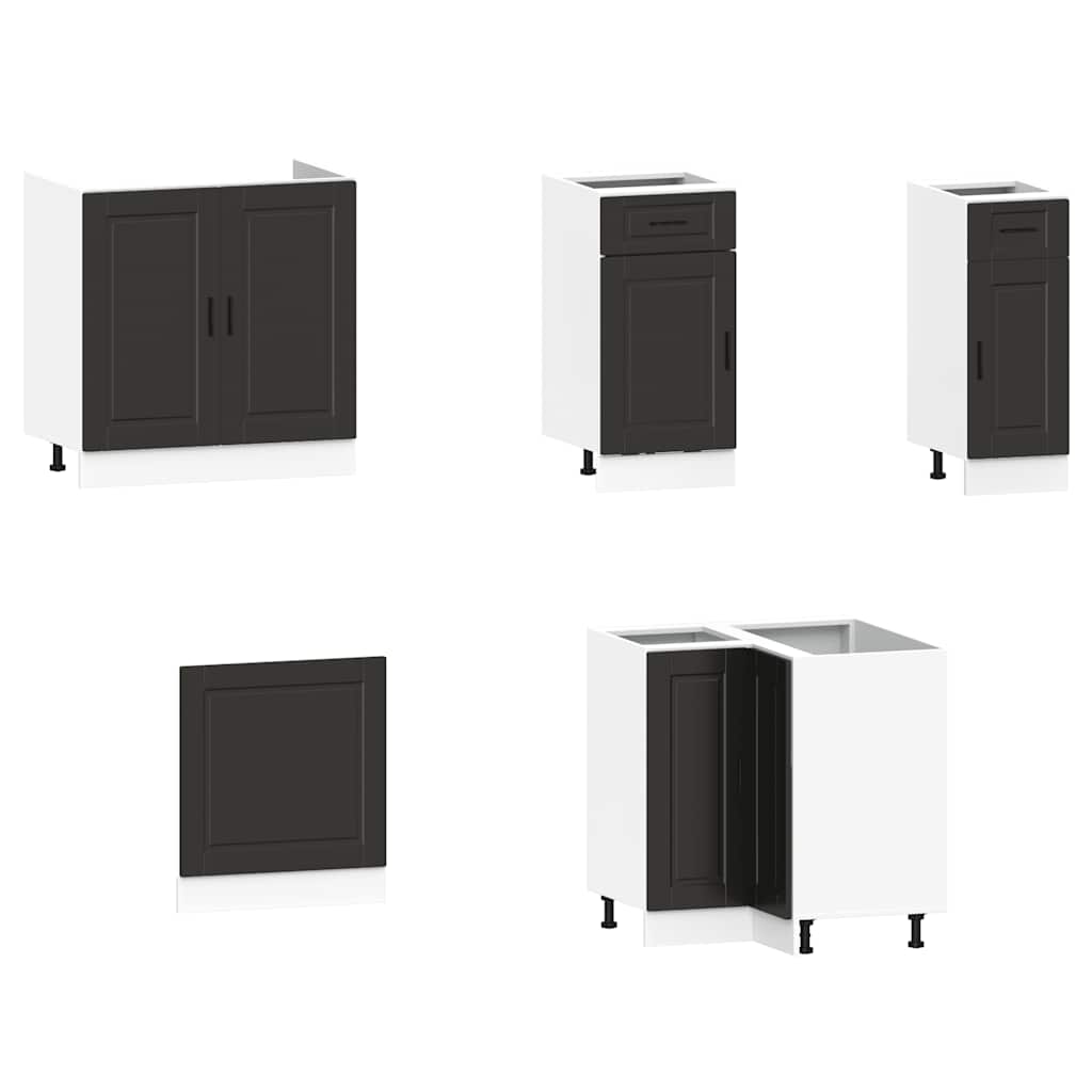 Set dulap de bucătărie 11 piese „Porto” lemn negru prelucrat GartenMobel Dekor