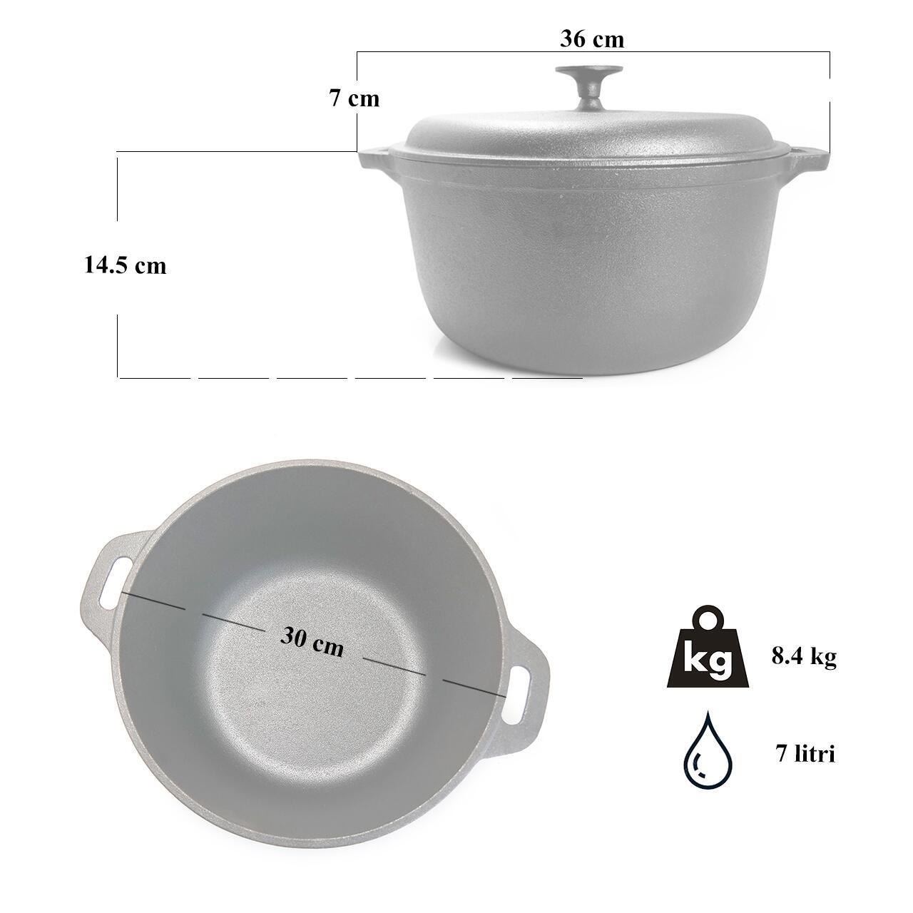 Oala de fonta cu capac, lingura de lemn, 7 L, Perfect Home GartenVIP DiyLine