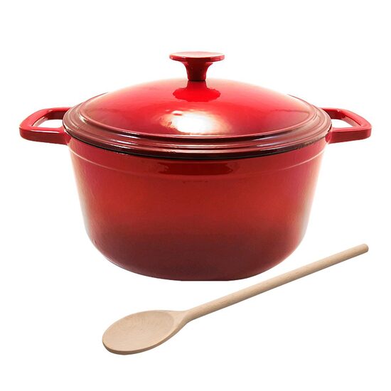 Oala de fonta emailata cu capac, lingura de lemn, 5.2 L, Perfect Home GartenVIP DiyLine