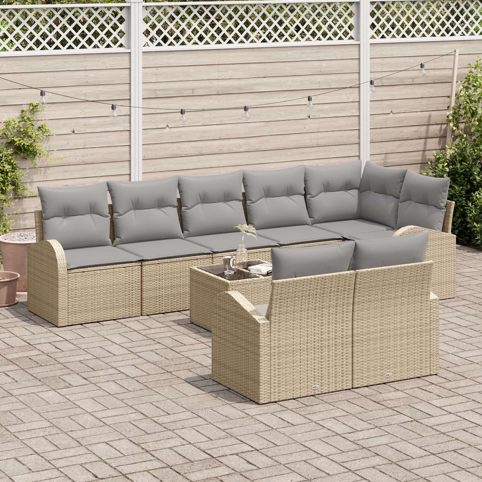 Set de canapea cu 9 piese și perne din rattan negru GartenMobel Dekor