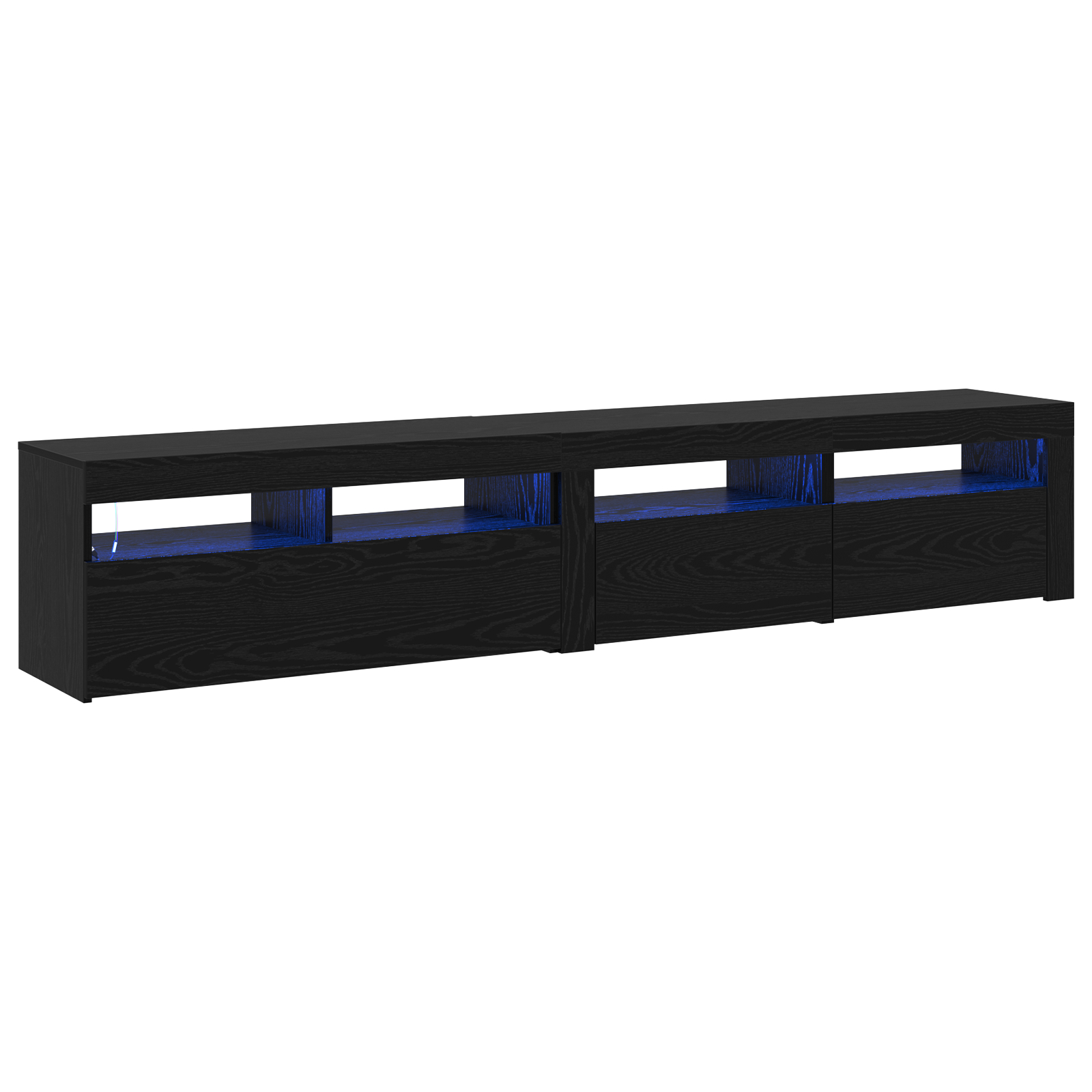 Cabinete TV 2 buc cu lumini LED din lemn ingineresc de stejar negru,  Suport TV cu lumini LED - Stejar Negru, 90x35x40 cm, fabricat din lemn ingineresc GartenMobel Dekor