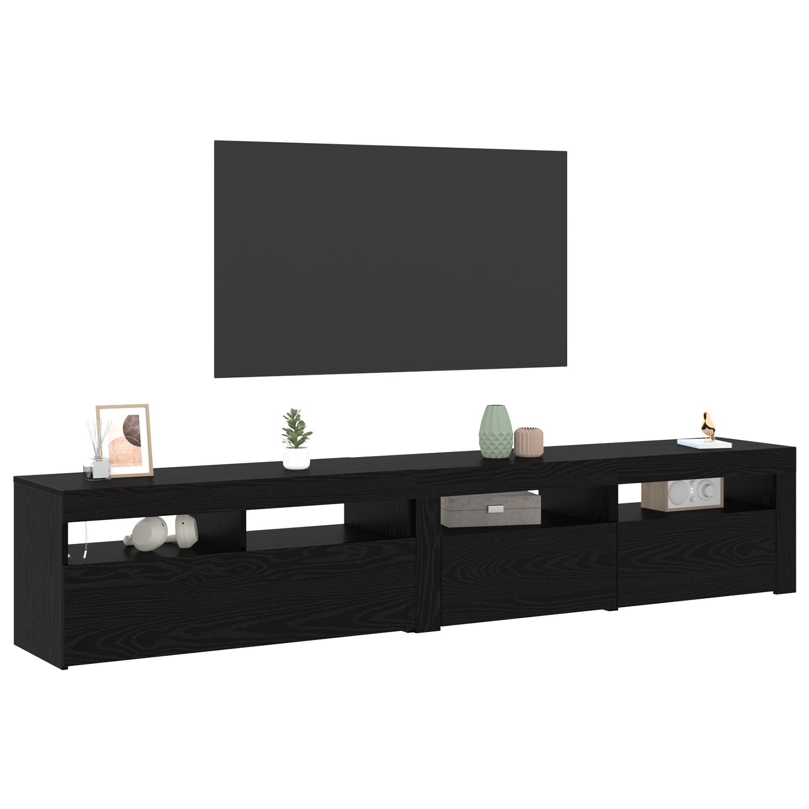 Cabinete TV 2 buc cu lumini LED din lemn ingineresc de stejar negru,  Suport TV cu lumini LED - Stejar Negru, 90x35x40 cm, fabricat din lemn ingineresc GartenMobel Dekor
