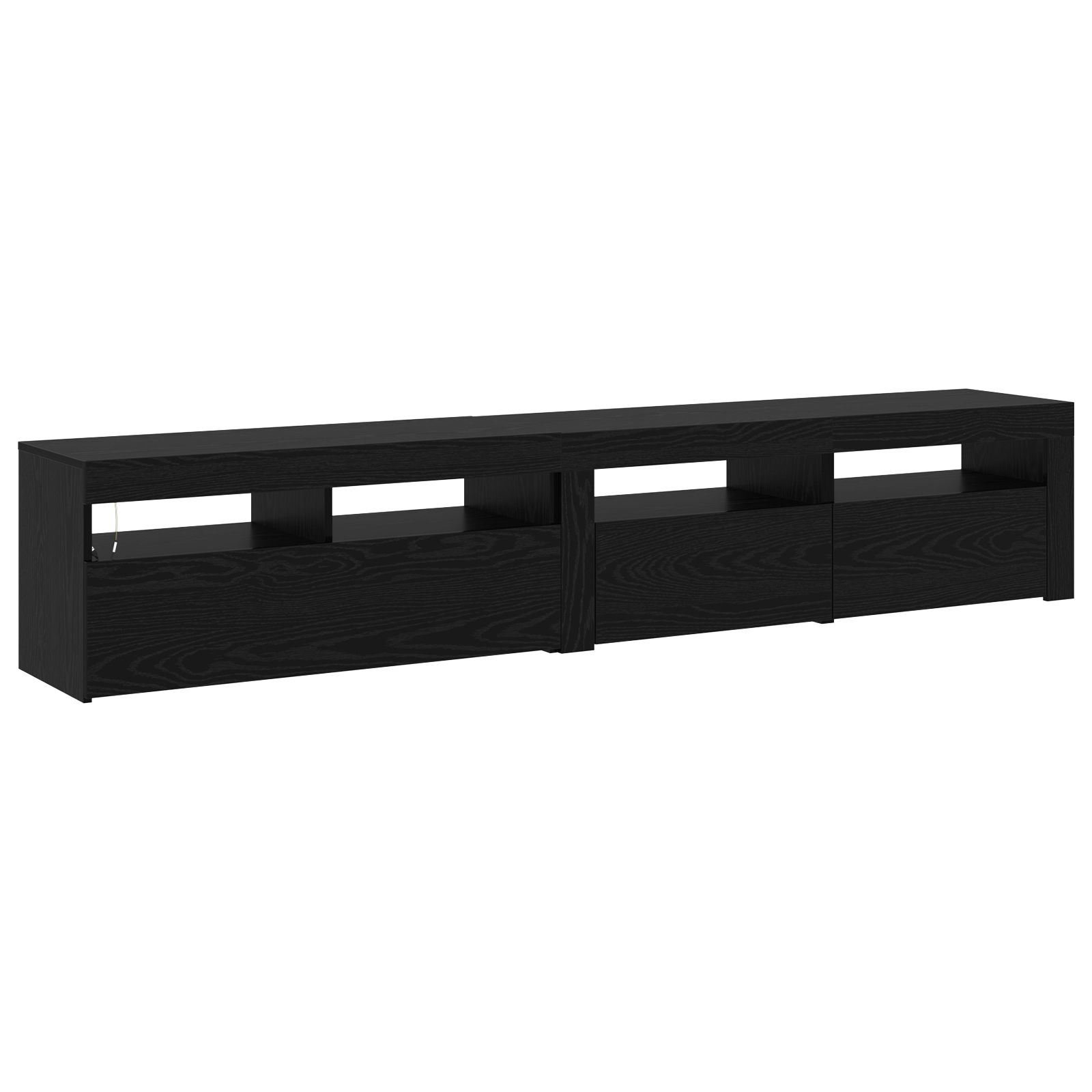 Cabinete TV 2 buc cu lumini LED din lemn ingineresc de stejar negru,  Suport TV cu lumini LED - Stejar Negru, 90x35x40 cm, fabricat din lemn ingineresc GartenMobel Dekor