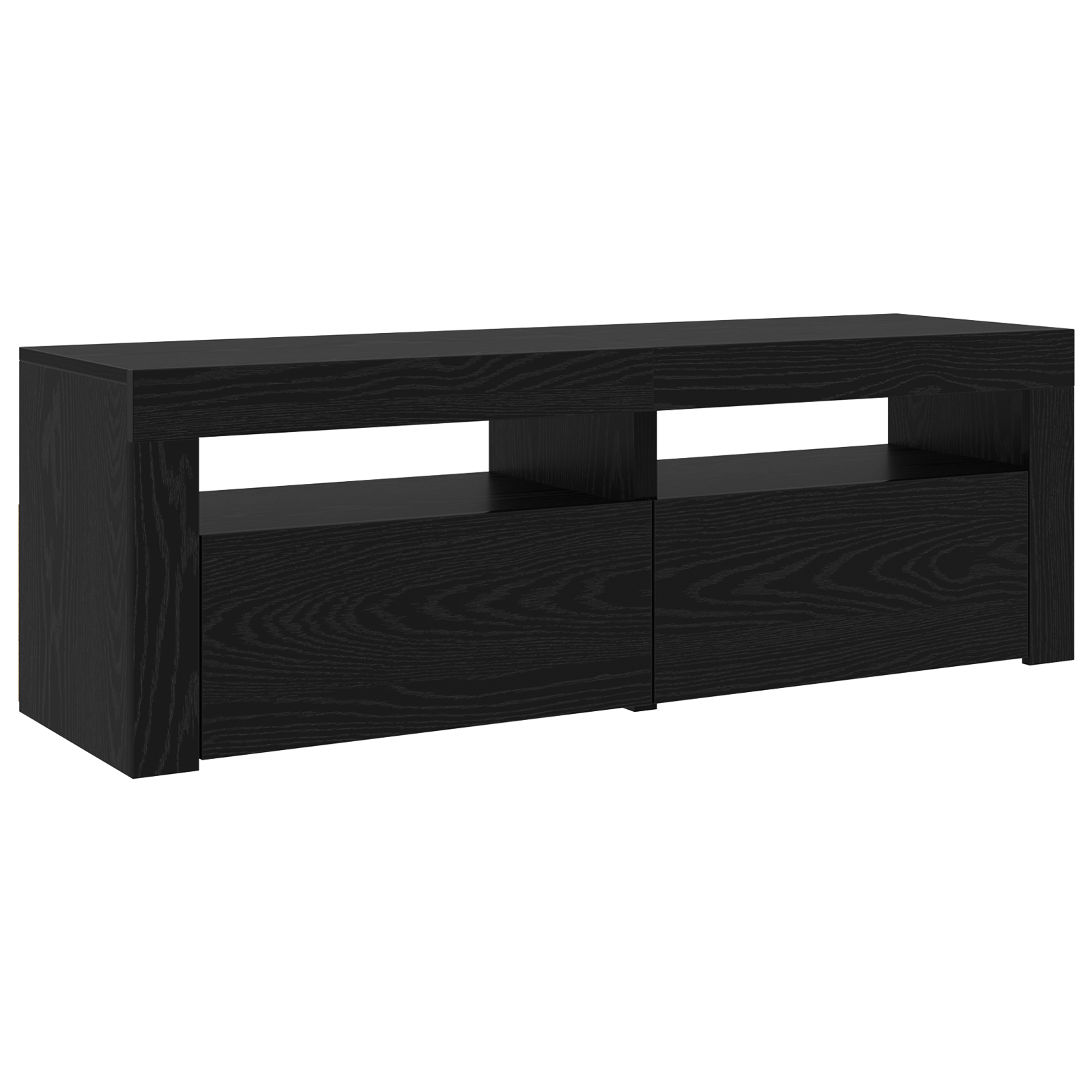Cabinete TV 2 buc cu lumini LED din lemn ingineresc de stejar negru,  Suport TV cu lumini LED - Stejar Negru, 90x35x40 cm, fabricat din lemn ingineresc GartenMobel Dekor