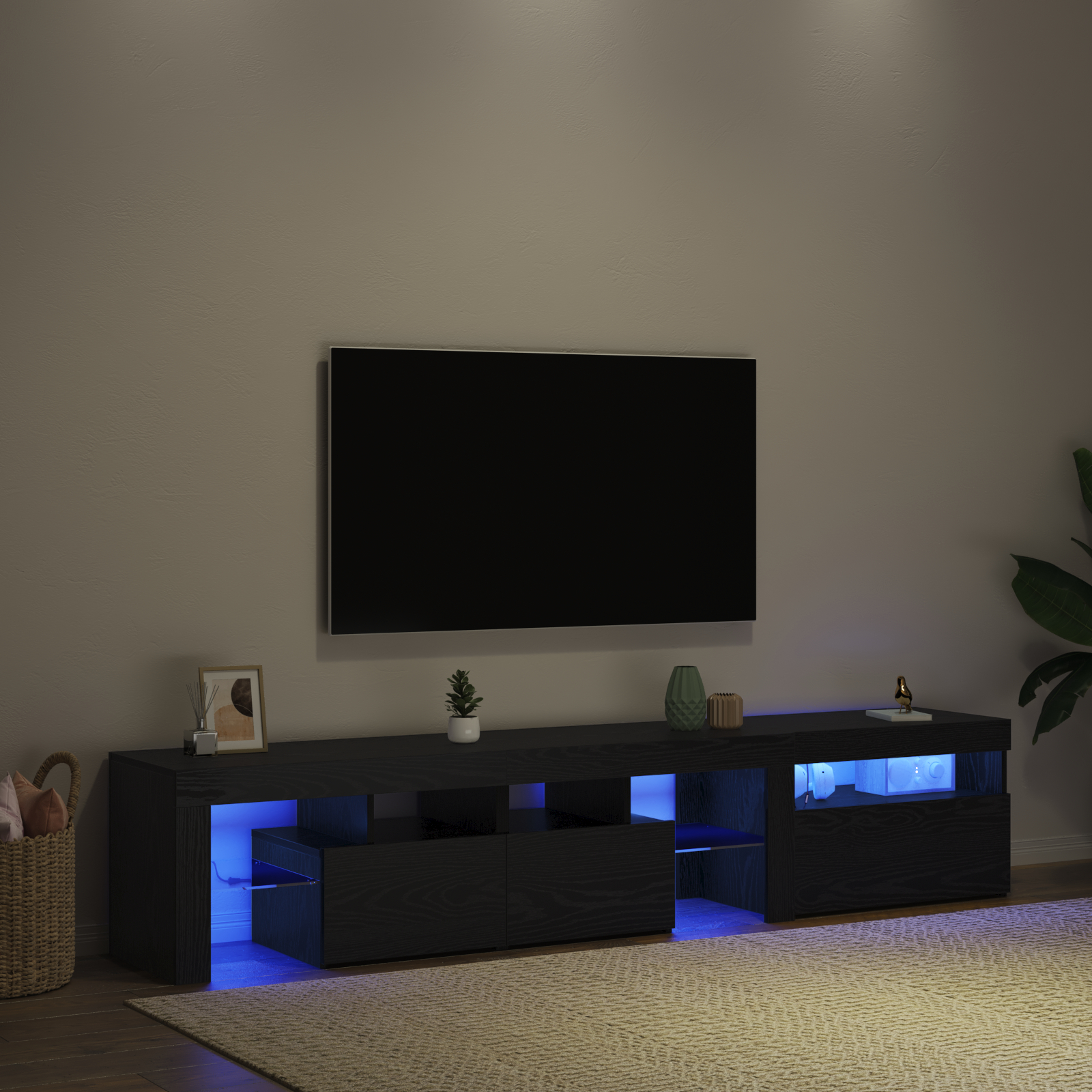 Cabinete TV 2 piese cu Lumini LED din Stejar Negru și Lemn Ingineresc,  Stand TV din Stejar Negru cu Lumini LED, 60x35x40 cm, Fabricat din Lemn Ingineresc GartenMobel Dekor