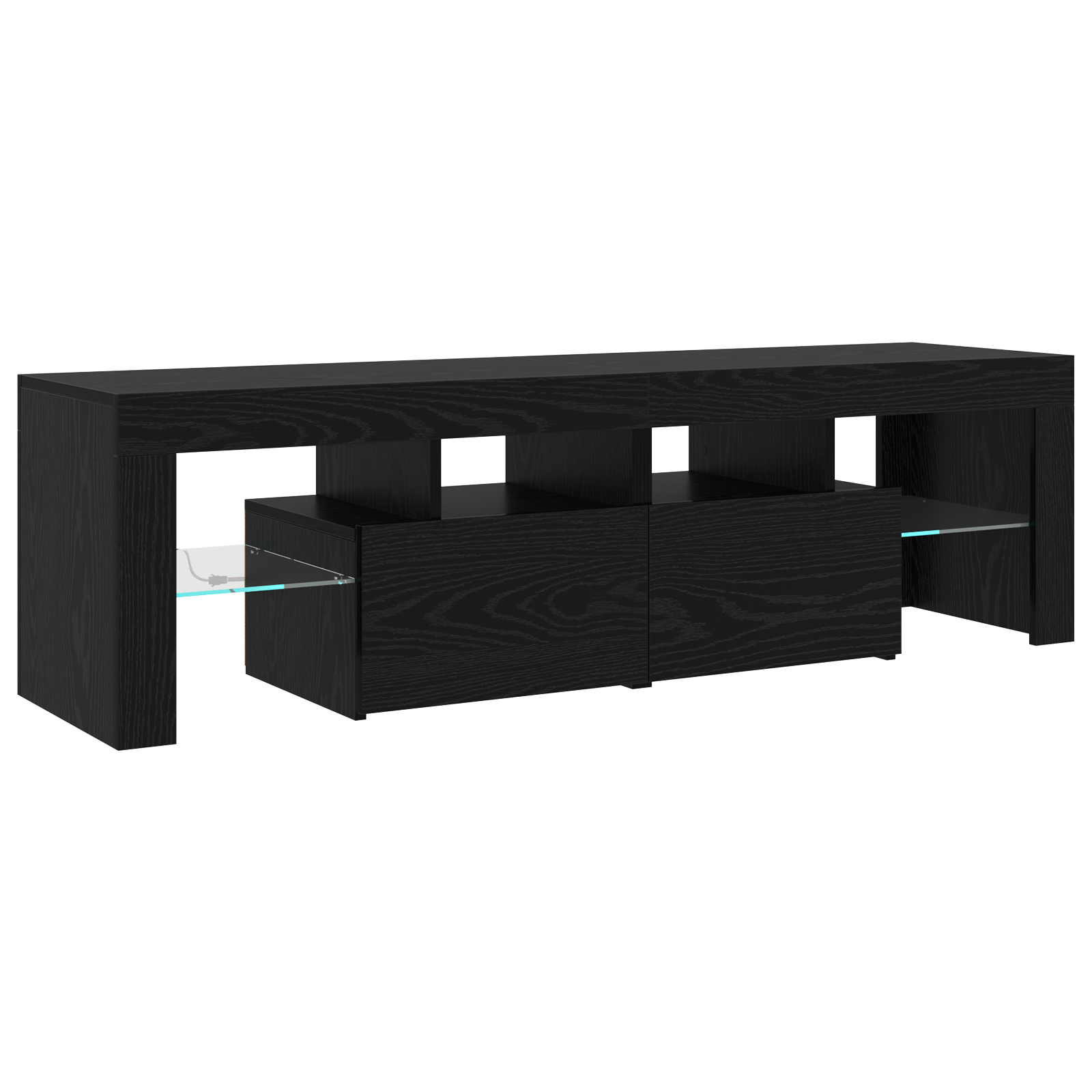 Cabinete TV 2 piese cu Lumini LED din Stejar Negru și Lemn Ingineresc,  Stand TV din Stejar Negru cu Lumini LED, 60x35x40 cm, Fabricat din Lemn Ingineresc GartenMobel Dekor