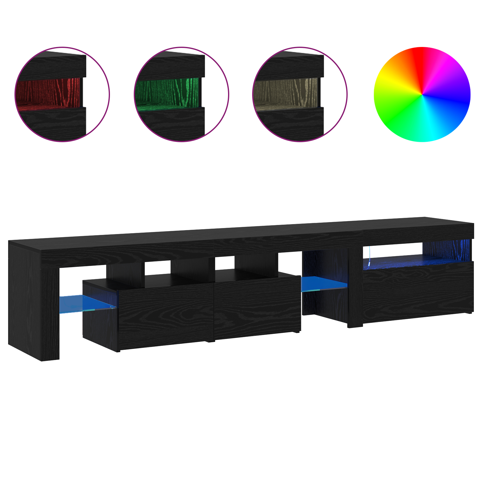 Cabinete TV 2 piese cu Lumini LED din Stejar Negru și Lemn Ingineresc,  Stand TV din Stejar Negru cu Lumini LED, 60x35x40 cm, Fabricat din Lemn Ingineresc GartenMobel Dekor